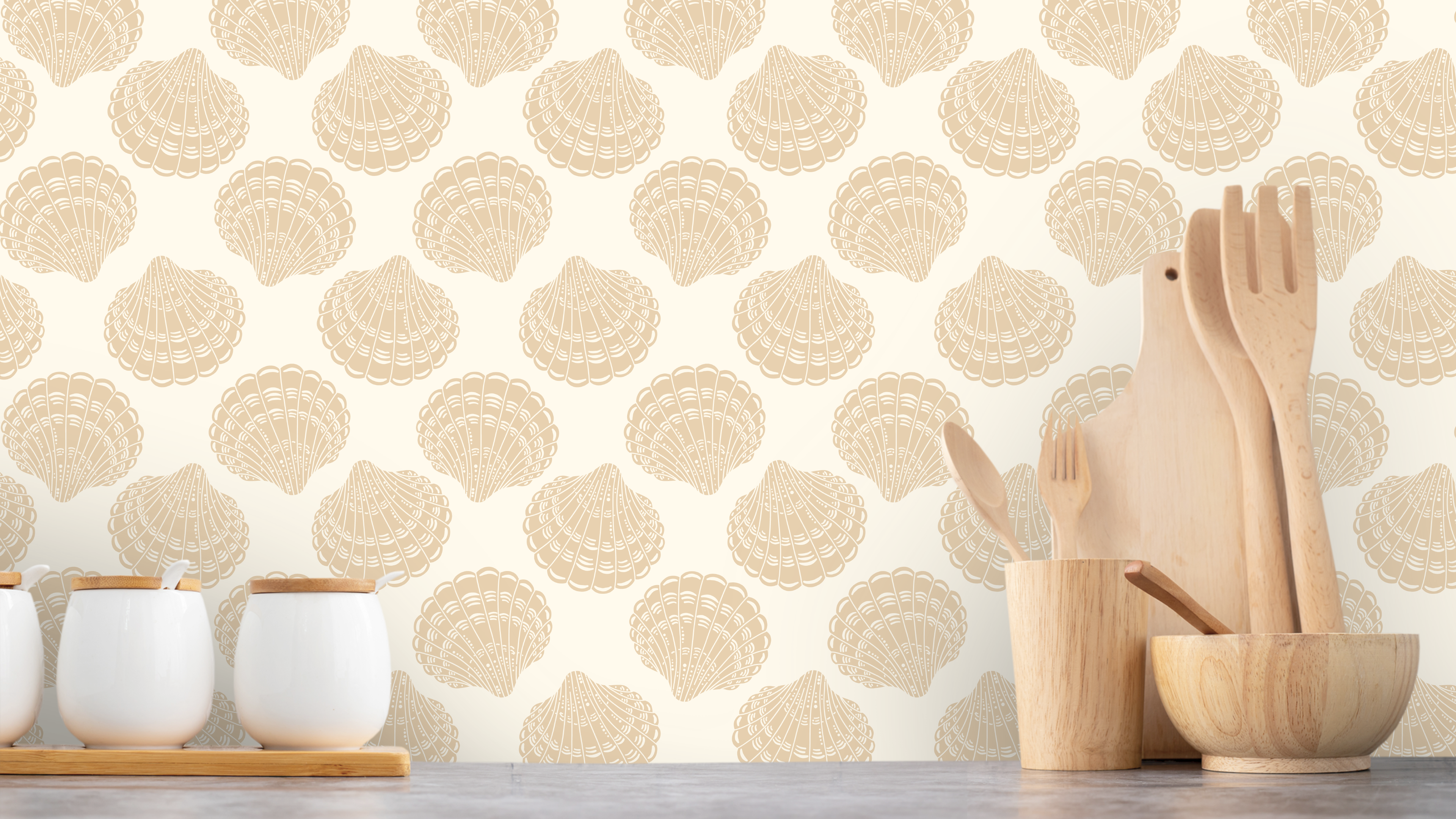 Reval Wallpaper Vongole - Light Sand - Elegant tapet med musselskal i sandfärg – högkvalitativ tapet för en personlig och ...