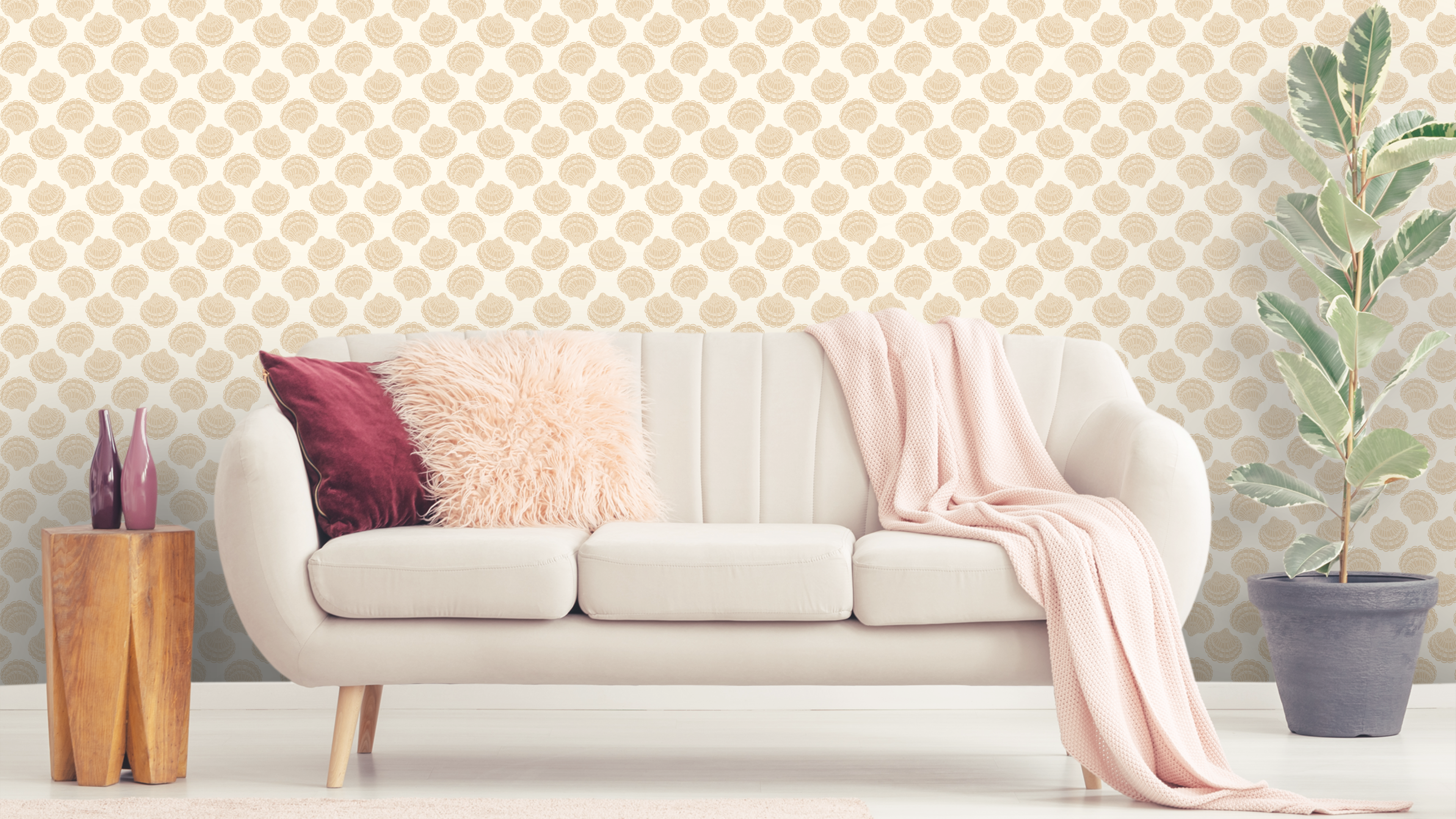 Reval Wallpaper Vongole - Light Sand - Elegant tapet med musselskal i sandfärg – högkvalitativ tapet för en personlig och ...