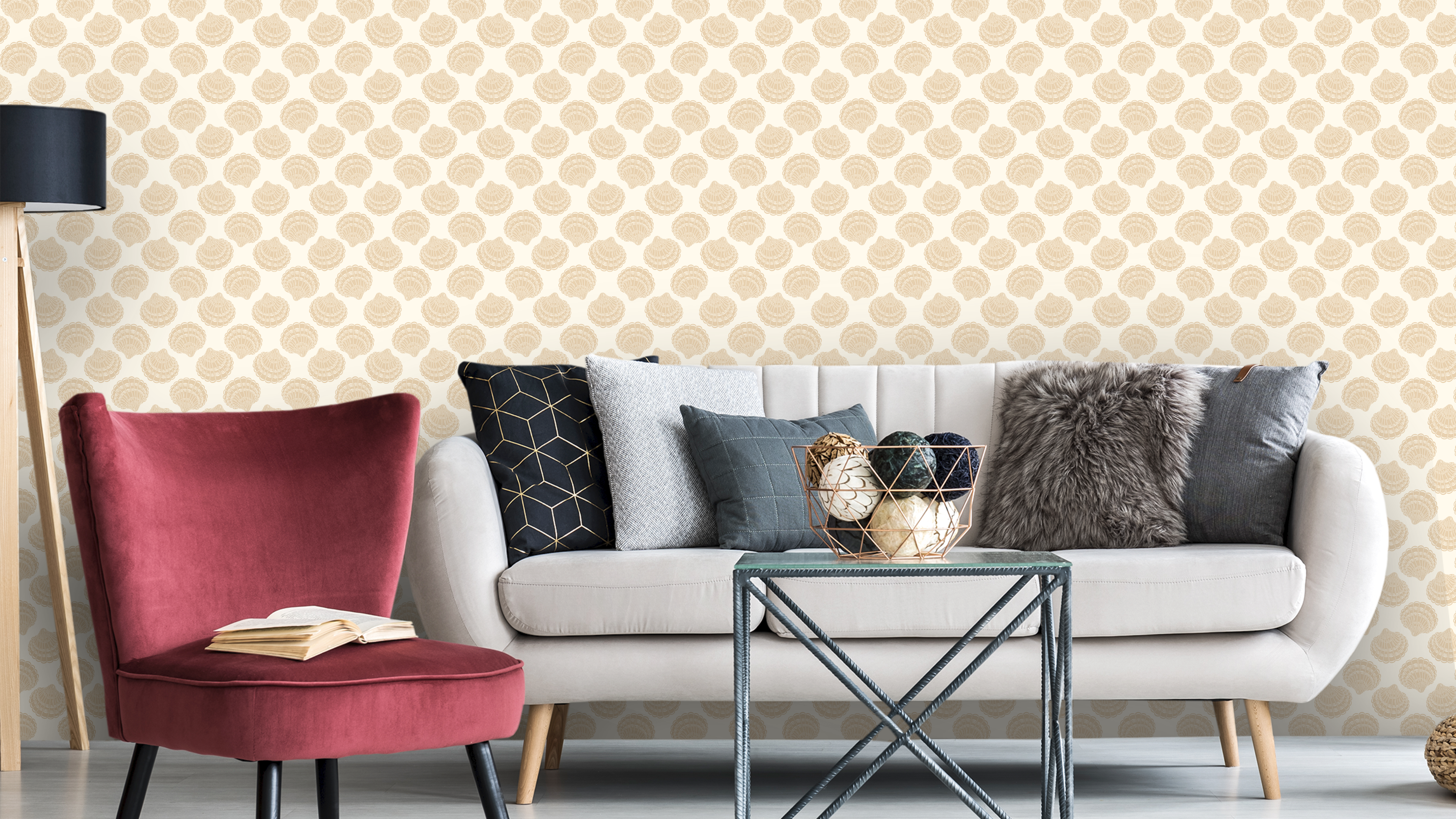 Reval Wallpaper Vongole - Light Sand - Elegant tapet med musselskal i sandfärg – högkvalitativ tapet för en personlig och ...