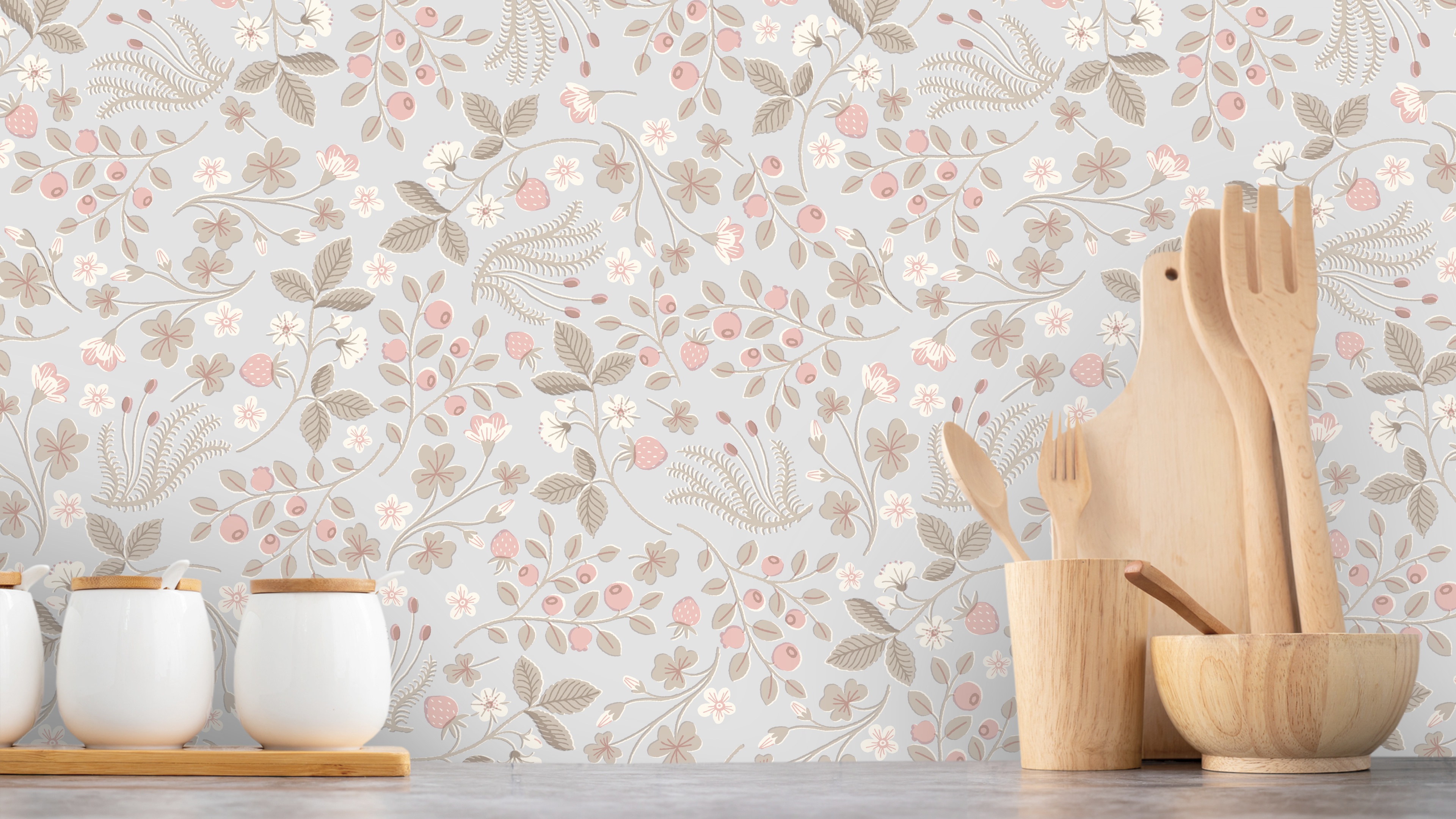 Undergrowth - Pearl – Romantisk tapet med skogsblommor