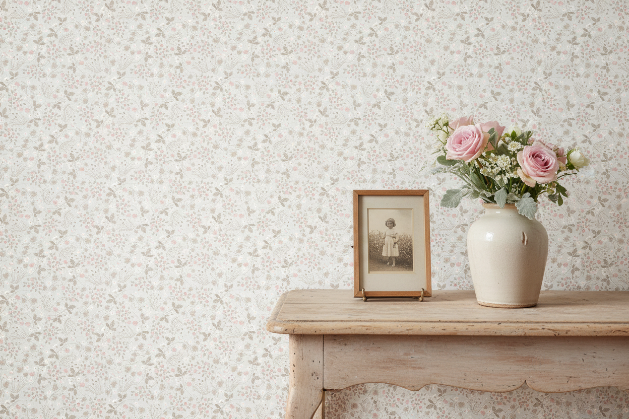 Undergrowth - Pearl – Romantisk tapet med skogsblommor