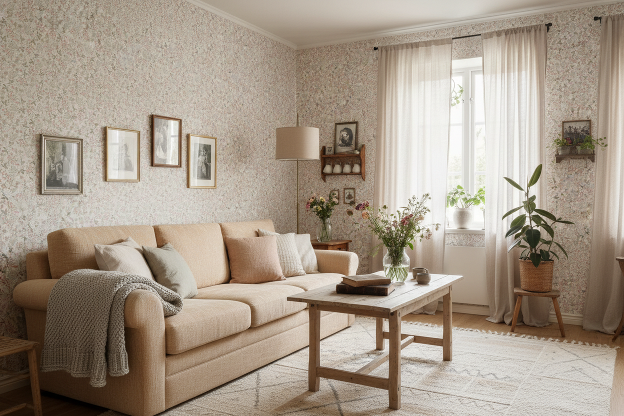 Undergrowth - Pearl – Romantisk tapet med skogsblommor