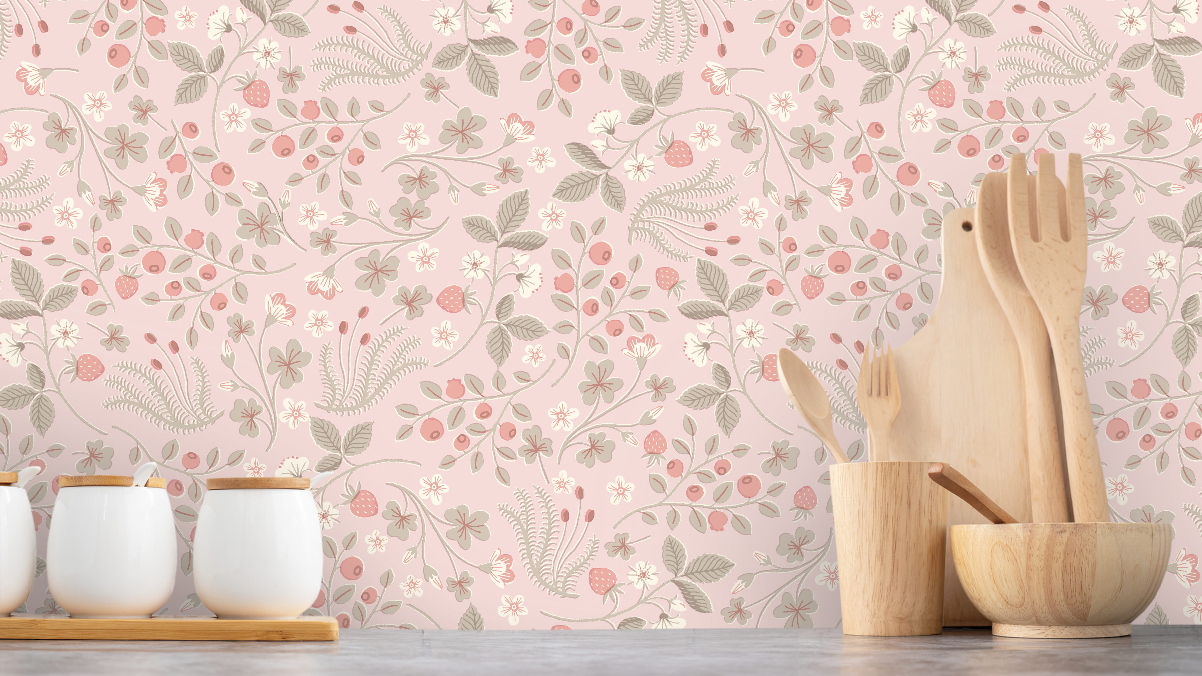 Undergrowth - Pink – Romantisk tapet med skogsblommor