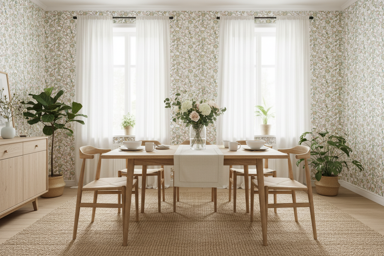 Reval Wallpaper Epiphany - Creme - Romantisk tapet med fåglar och blommor – högkvalitativ tapet för en personlig och harmo...