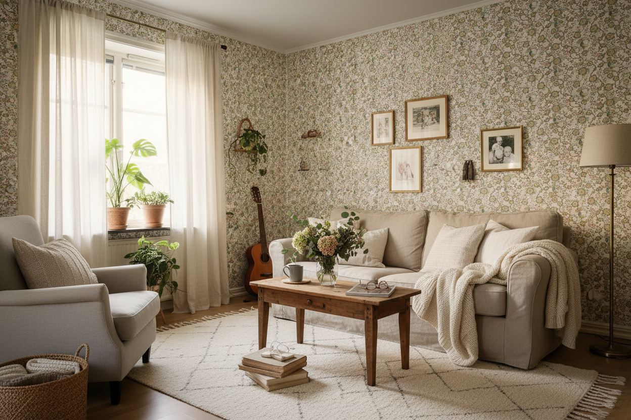 Reval Wallpaper Epiphany - Creme - Romantisk tapet med fåglar och blommor – högkvalitativ tapet för en personlig och harmo...