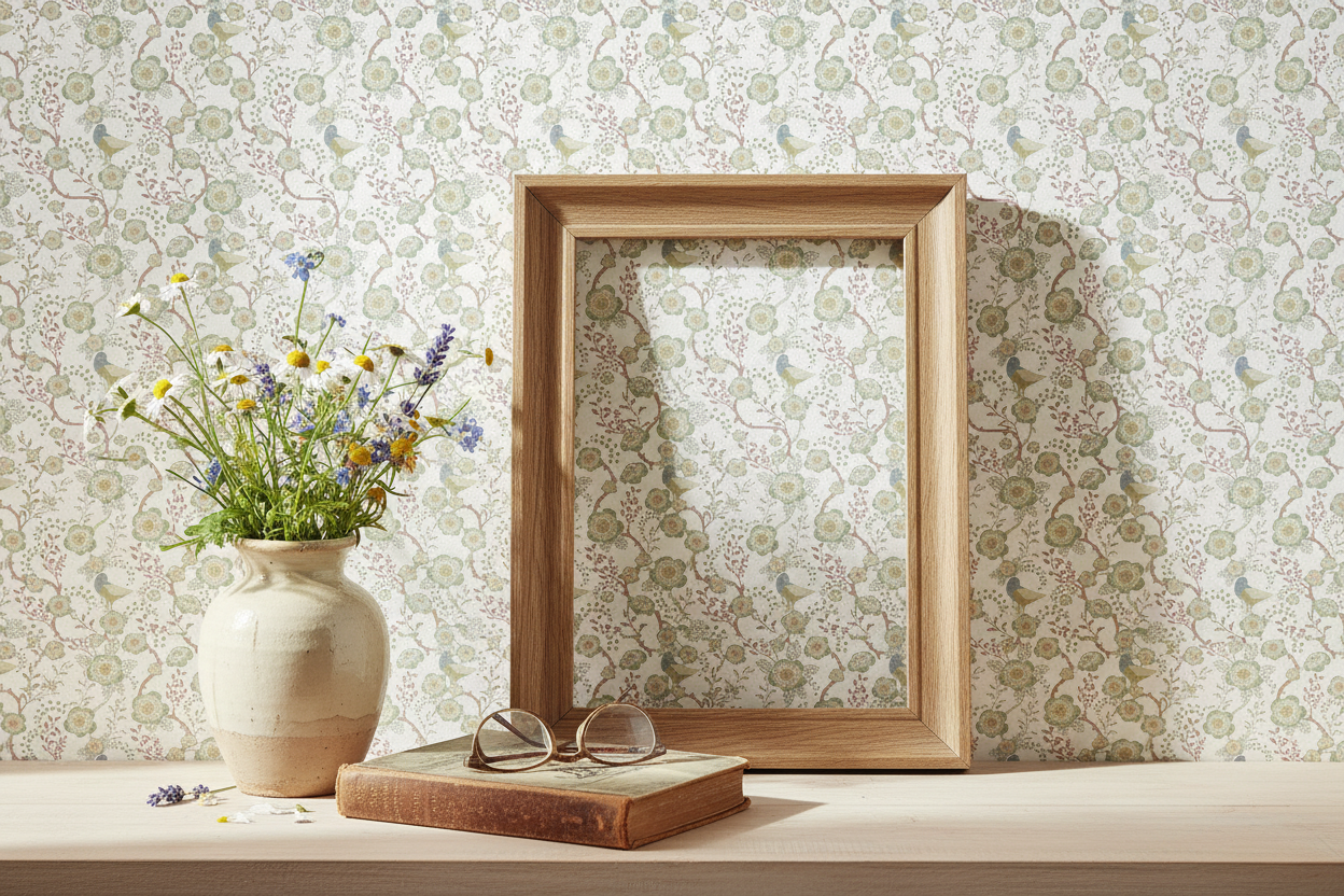 Reval Wallpaper Epiphany - Creme ljus - Romantisk tapet med fåglar och blommor – högkvalitativ tapet för en personlig och ...
