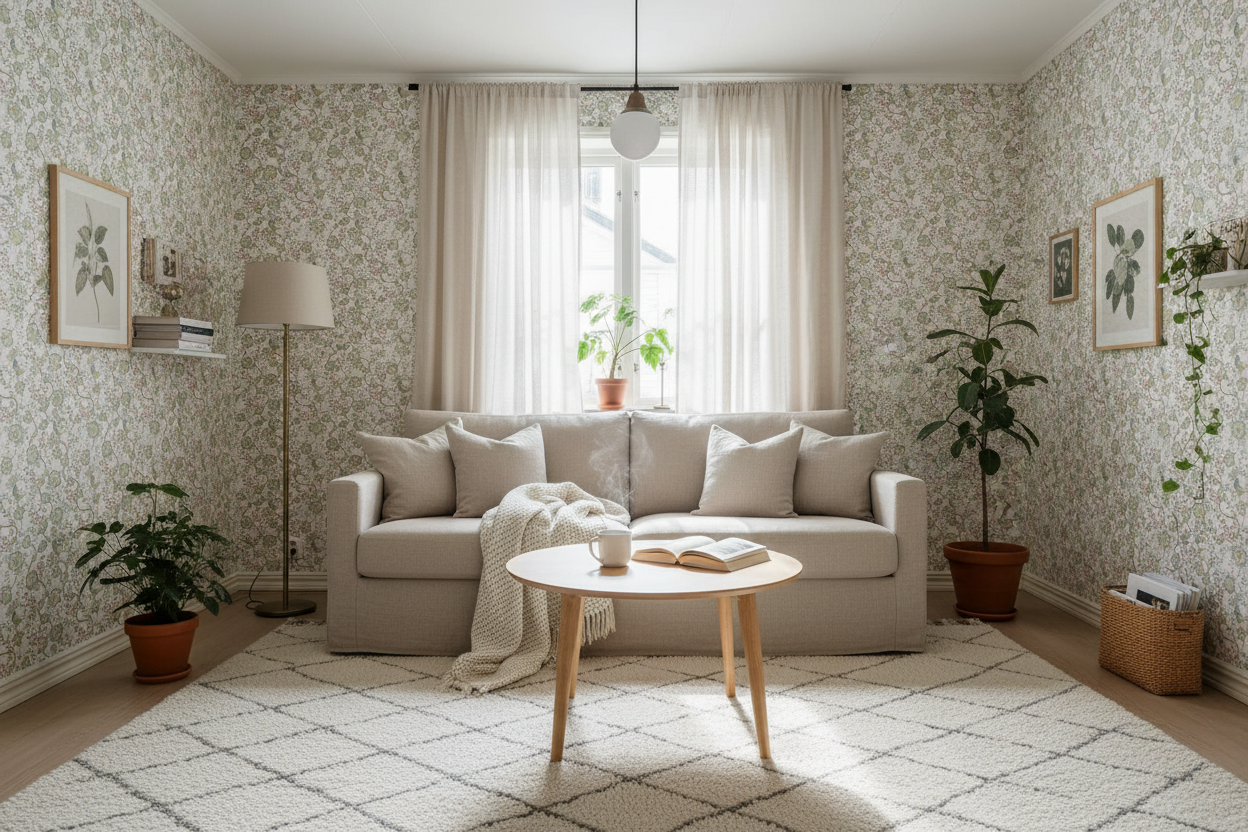 Reval Wallpaper Epiphany - Creme ljus - Romantisk tapet med fåglar och blommor – högkvalitativ tapet för en personlig och ...