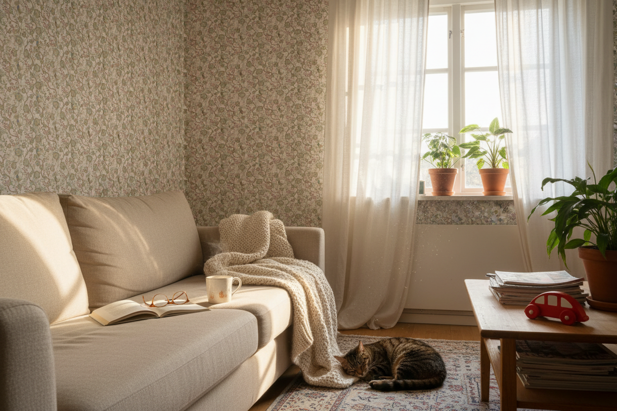 Reval Wallpaper Epiphany - Creme ljus - Romantisk tapet med fåglar och blommor – högkvalitativ tapet för en personlig och ...
