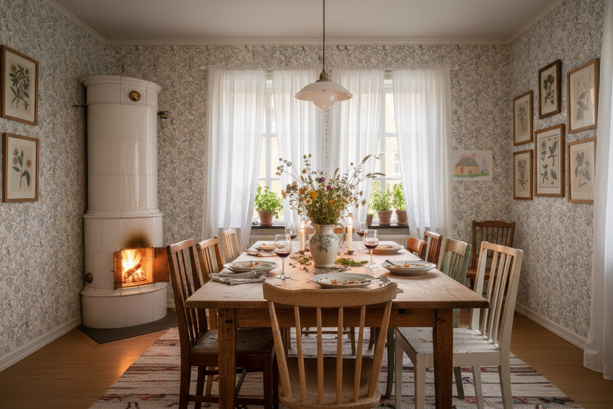 Epiphany - Ljusblå - Romantisk tapet med fåglar och blommor