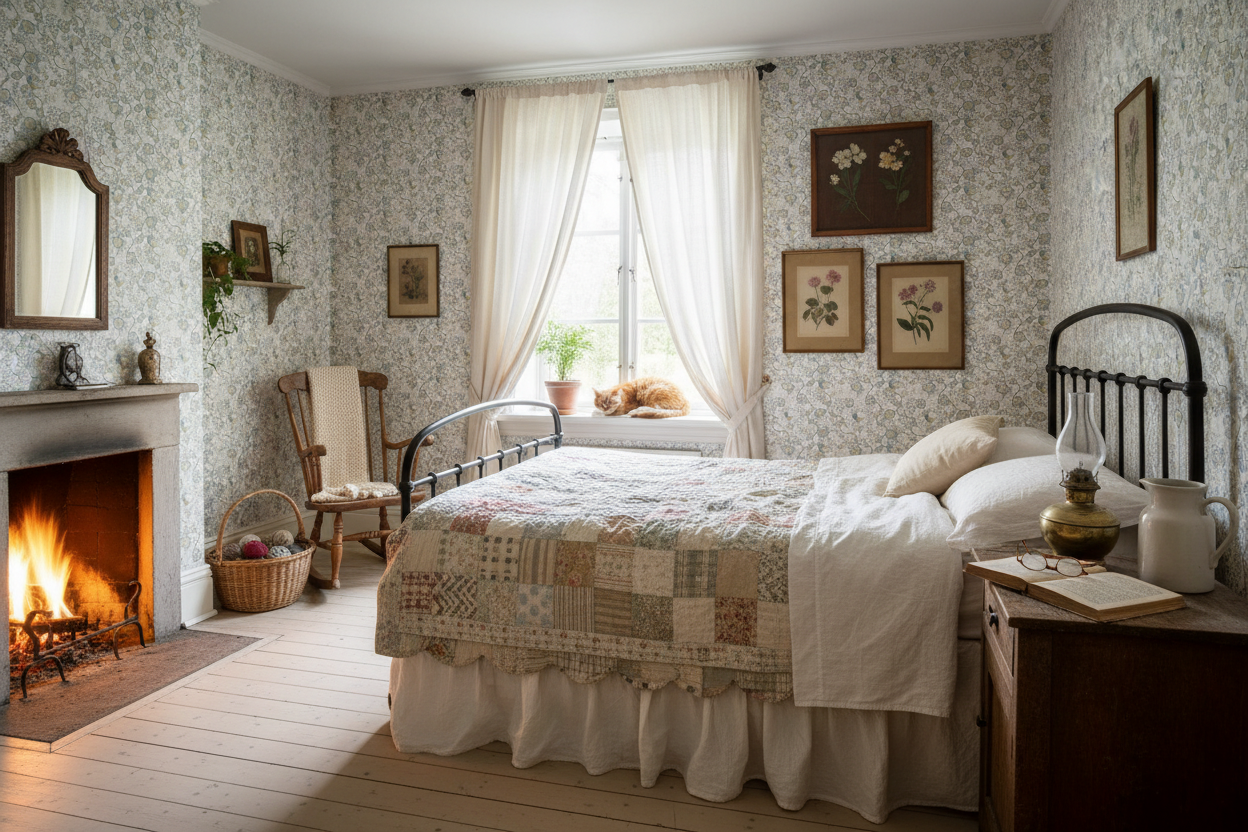 Epiphany - Ljusblå - Romantisk tapet med fåglar och blommor