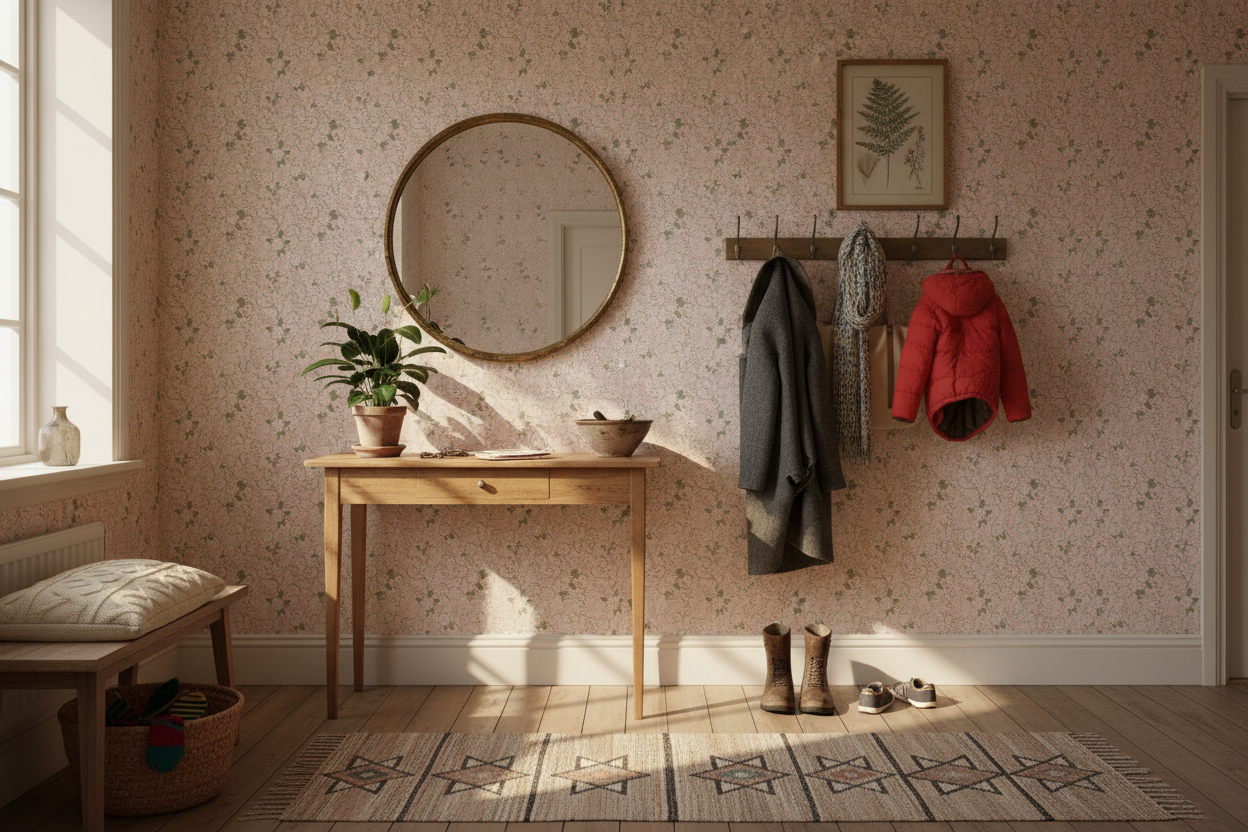Reval Wallpaper Epiphany - Ljusrosa - Romantisk tapet med fåglar och blommor – högkvalitativ tapet för en personlig och ha...