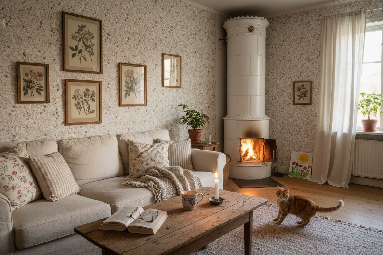 Epiphany - Ljusrosa - Romantisk tapet med fåglar och blommor