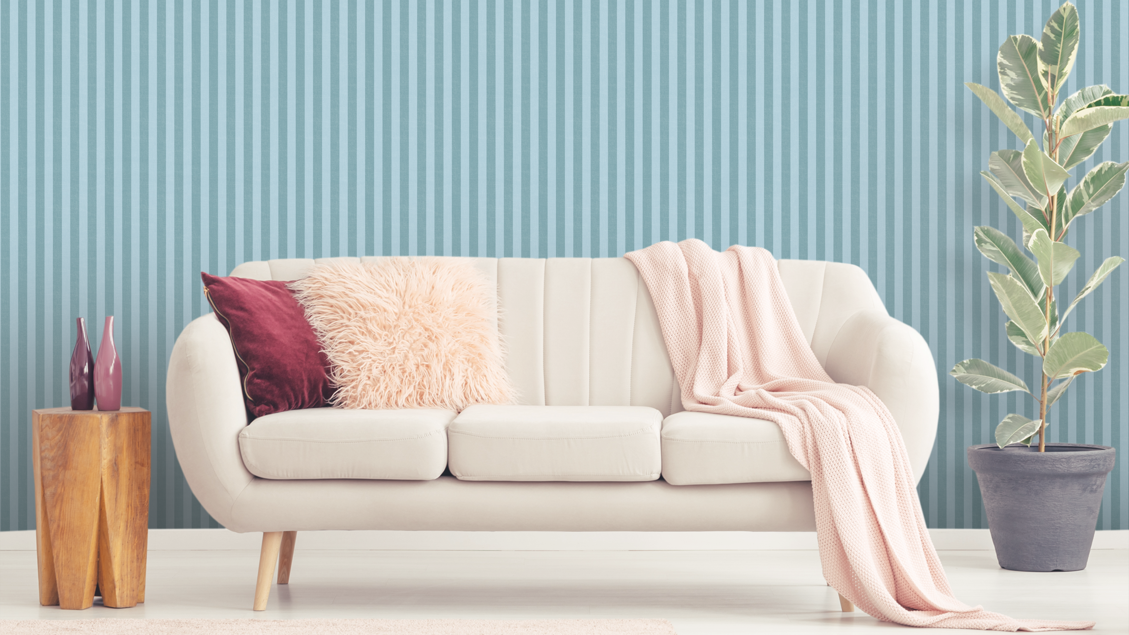 Reval Wallpaper Umbrella Stripe - Ocean - Lekfull randig tapet i blå pastellfärger för barnrummet – högkvalitativ tapet fö...