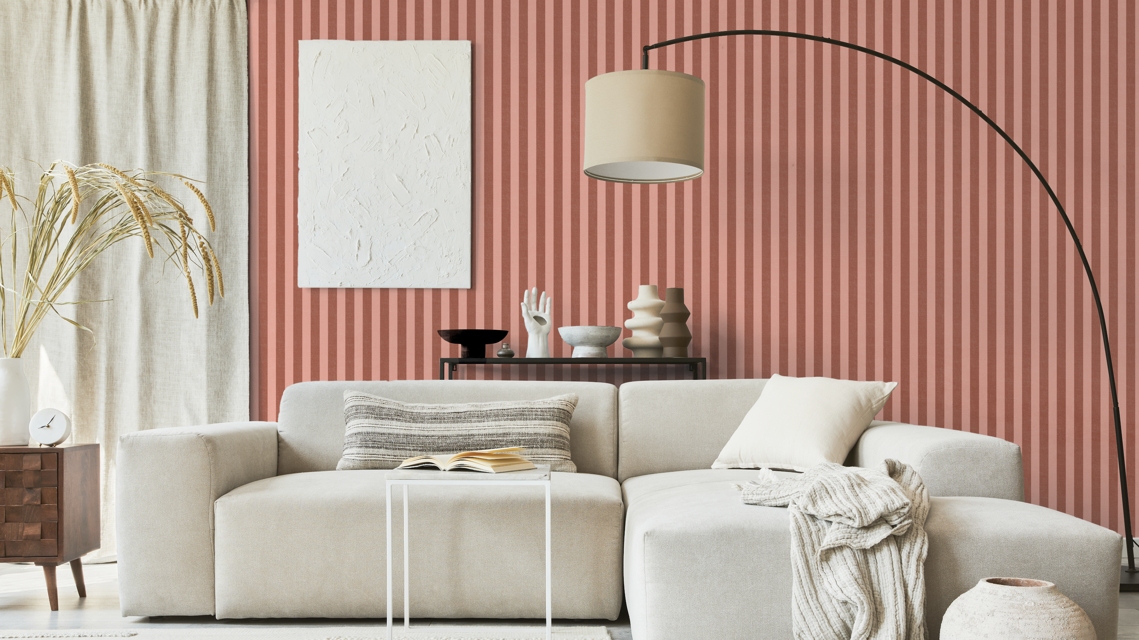 Umbrella Stripe - Sunset - Lekfull randig tapet i pastellfärger för barnrummet