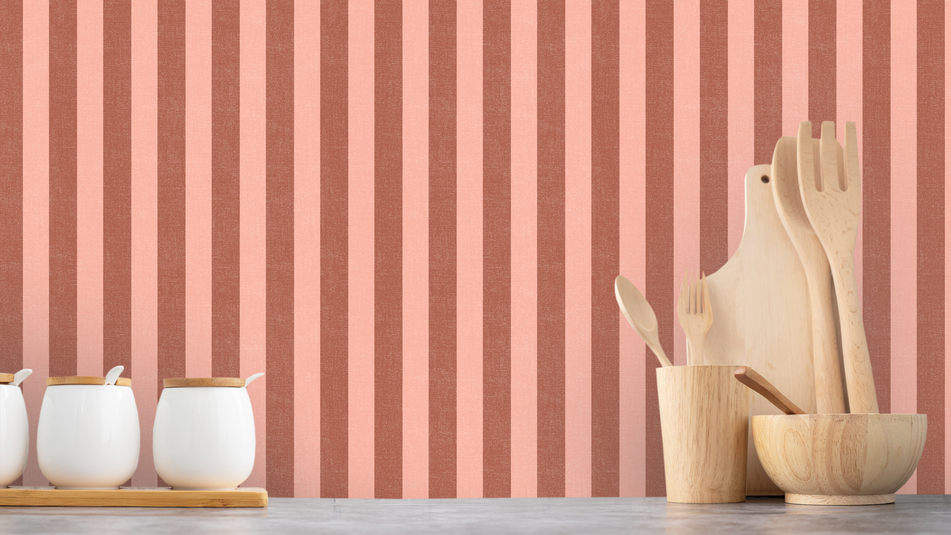 Reval Wallpaper Umbrella Stripe - Sunset - Lekfull randig tapet i pastellfärger för barnrummet – högkvalitativ tapet för e...