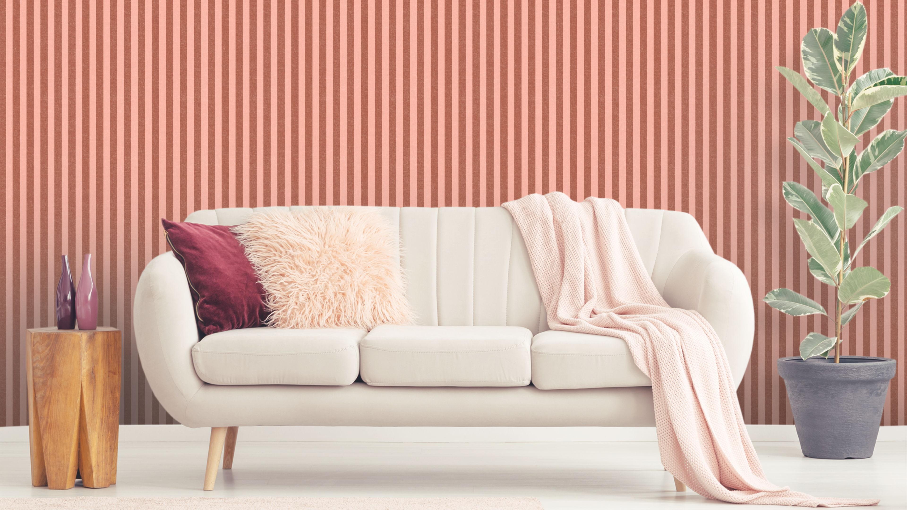 Reval Wallpaper Umbrella Stripe - Sunset - Lekfull randig tapet i pastellfärger för barnrummet – högkvalitativ tapet för e...