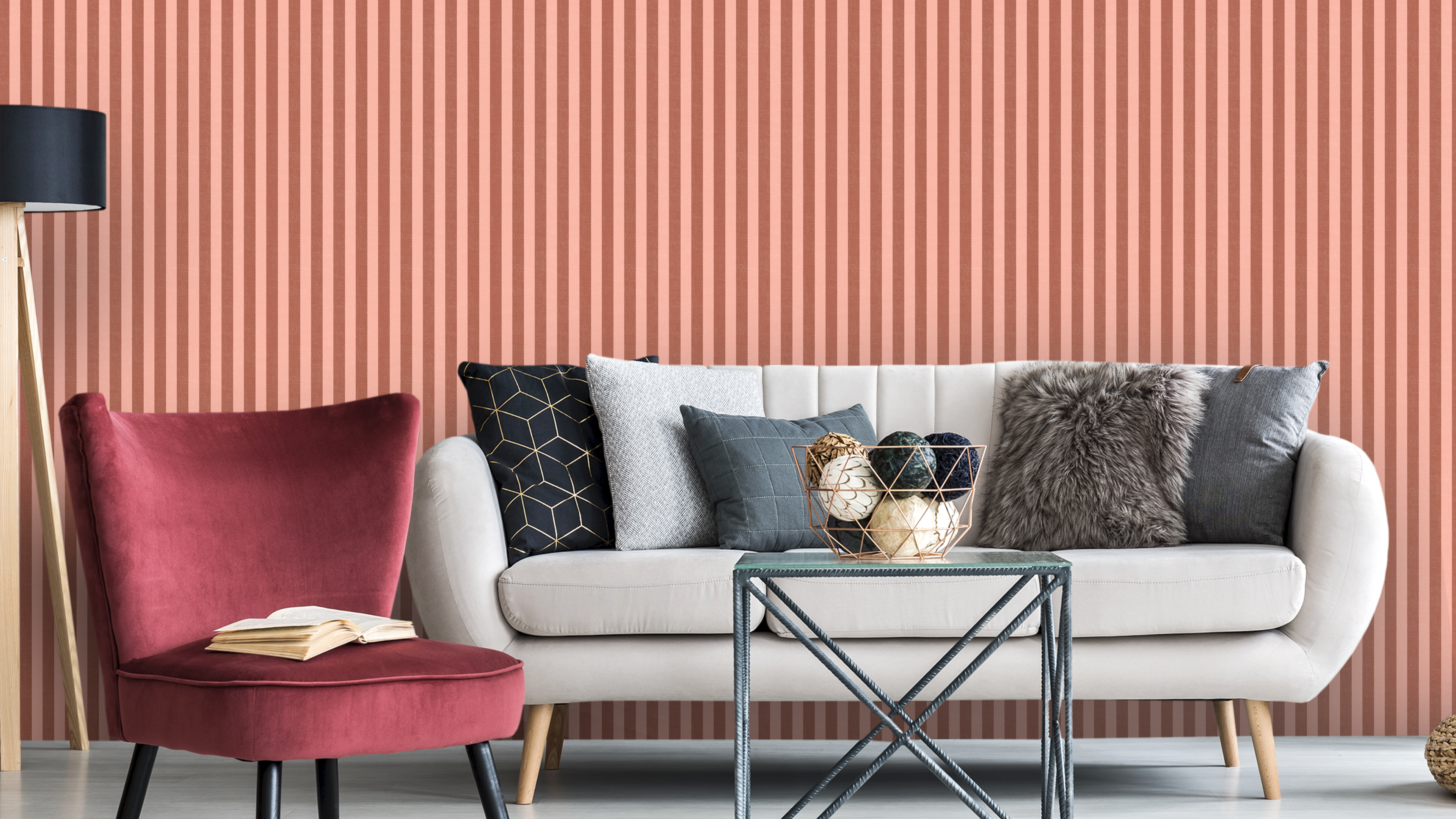 Reval Wallpaper Umbrella Stripe - Sunset - Lekfull randig tapet i pastellfärger för barnrummet – högkvalitativ tapet för e...