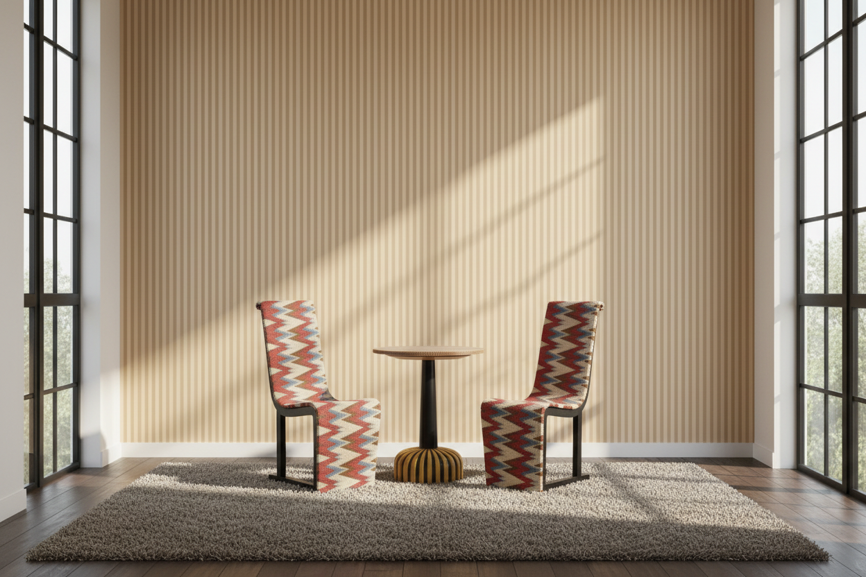 Umbrella Stripe - Gold - Lekfull randig tapet i gula pastellfärger för barnrummet