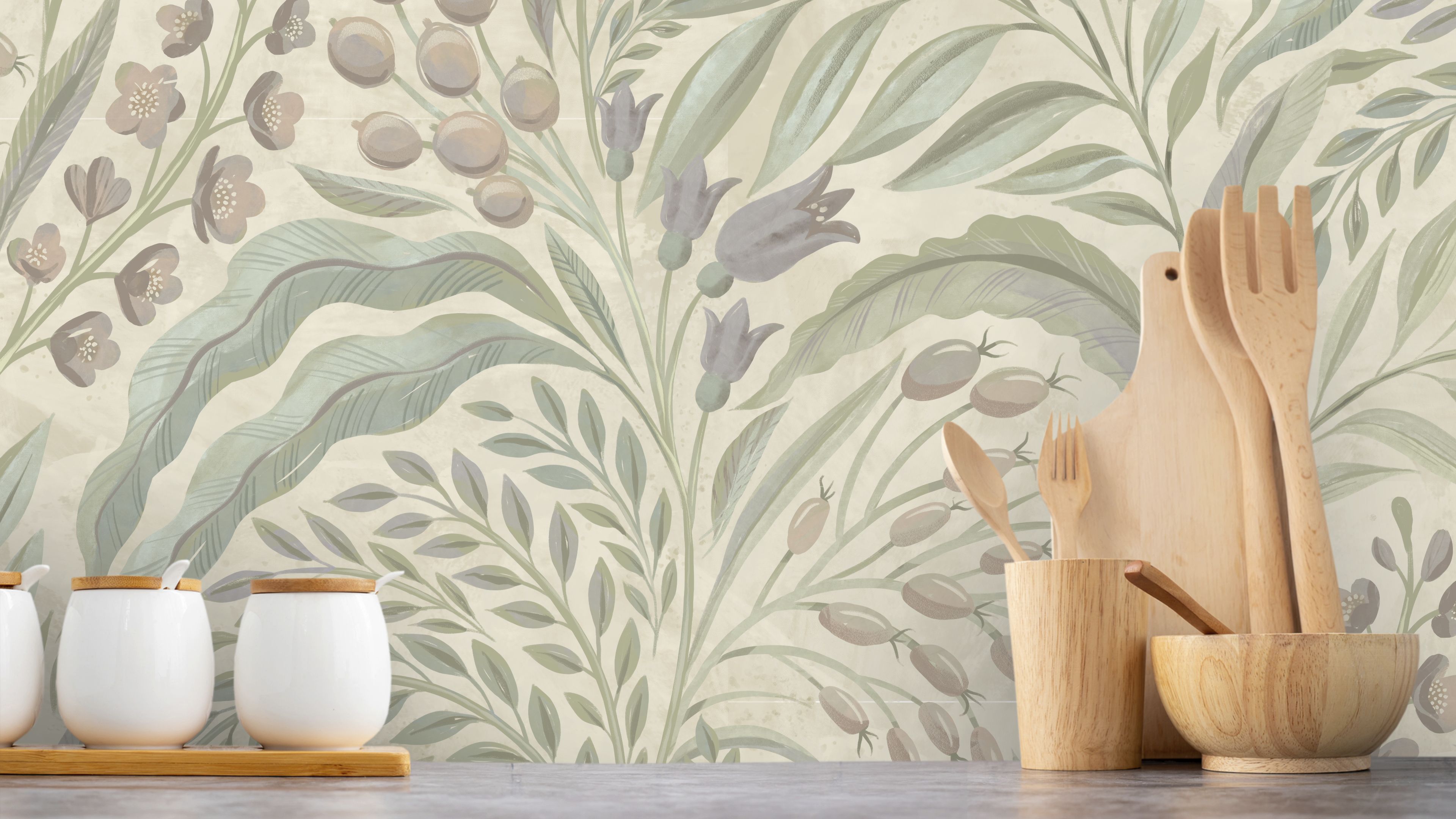 Growing Garden - Green - Handmålad tapet med naturmotiv