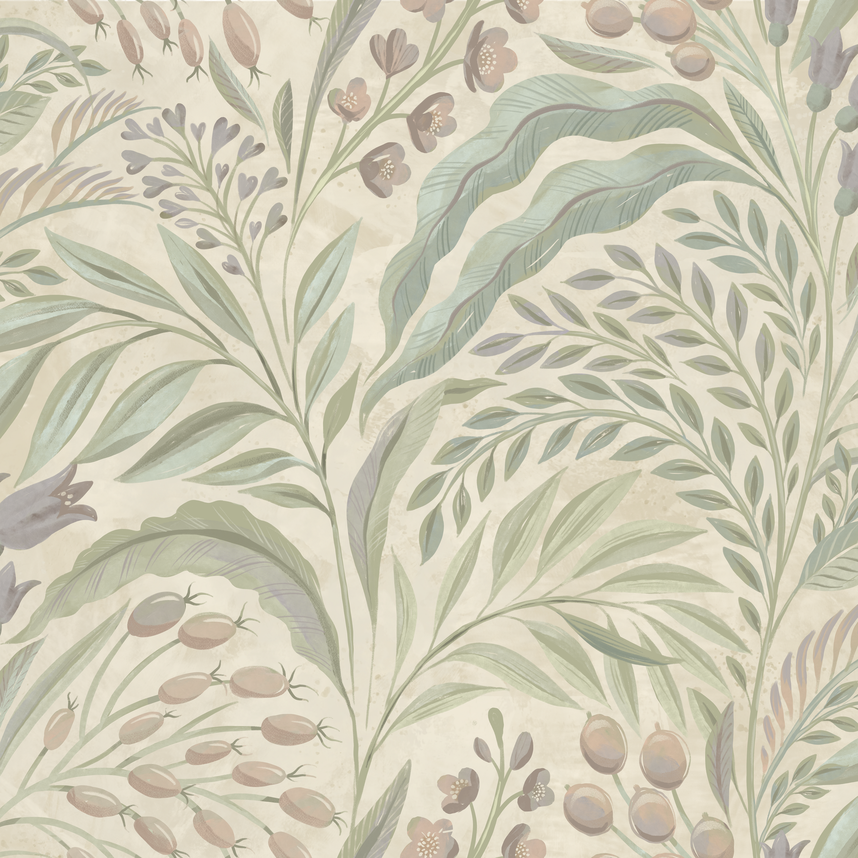 Growing Garden - Green - Handmålad tapet med naturmotiv