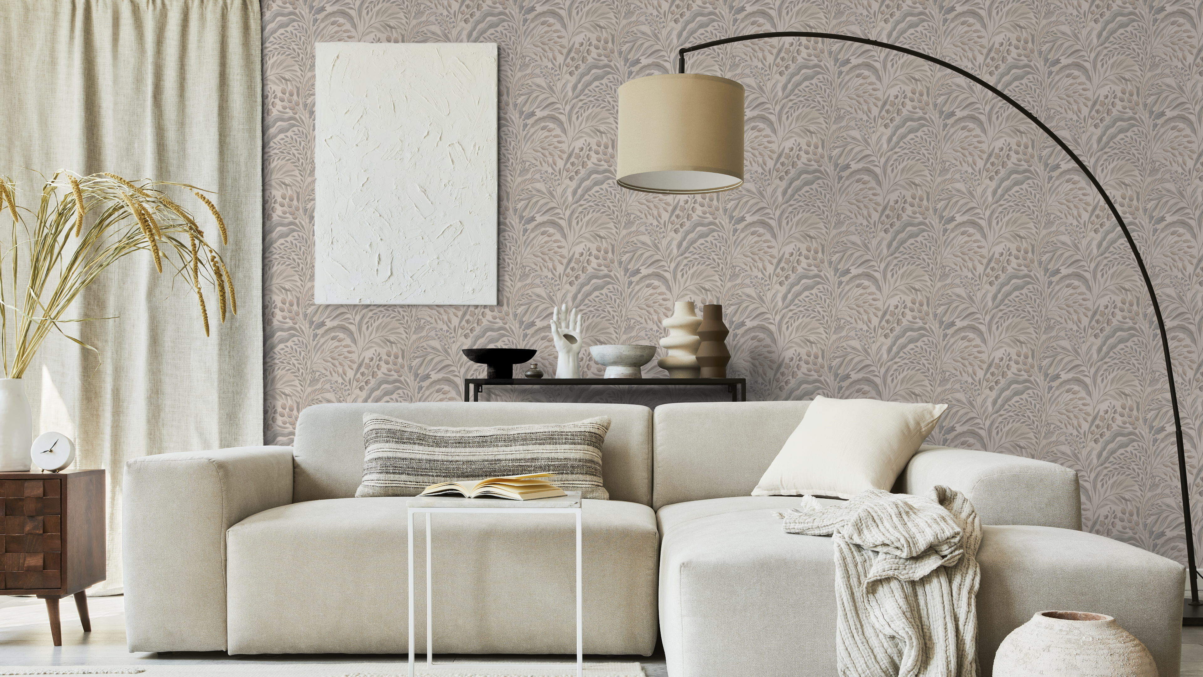 Growing Garden - Sand - Handmålad tapet med naturmotiv