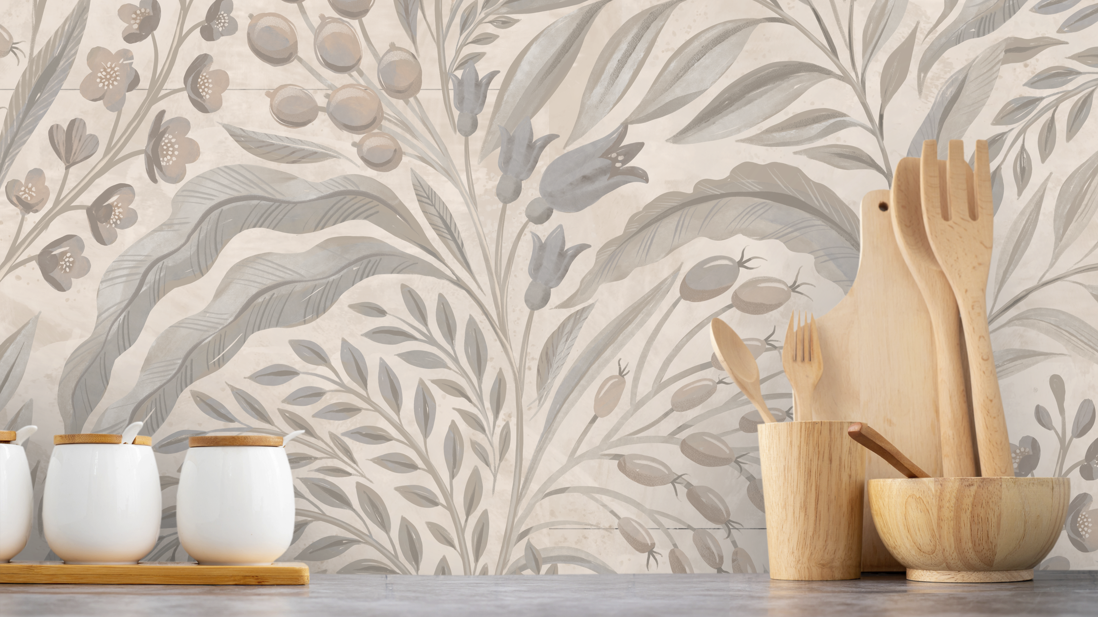 Growing Garden - Sand - Handmålad tapet med naturmotiv