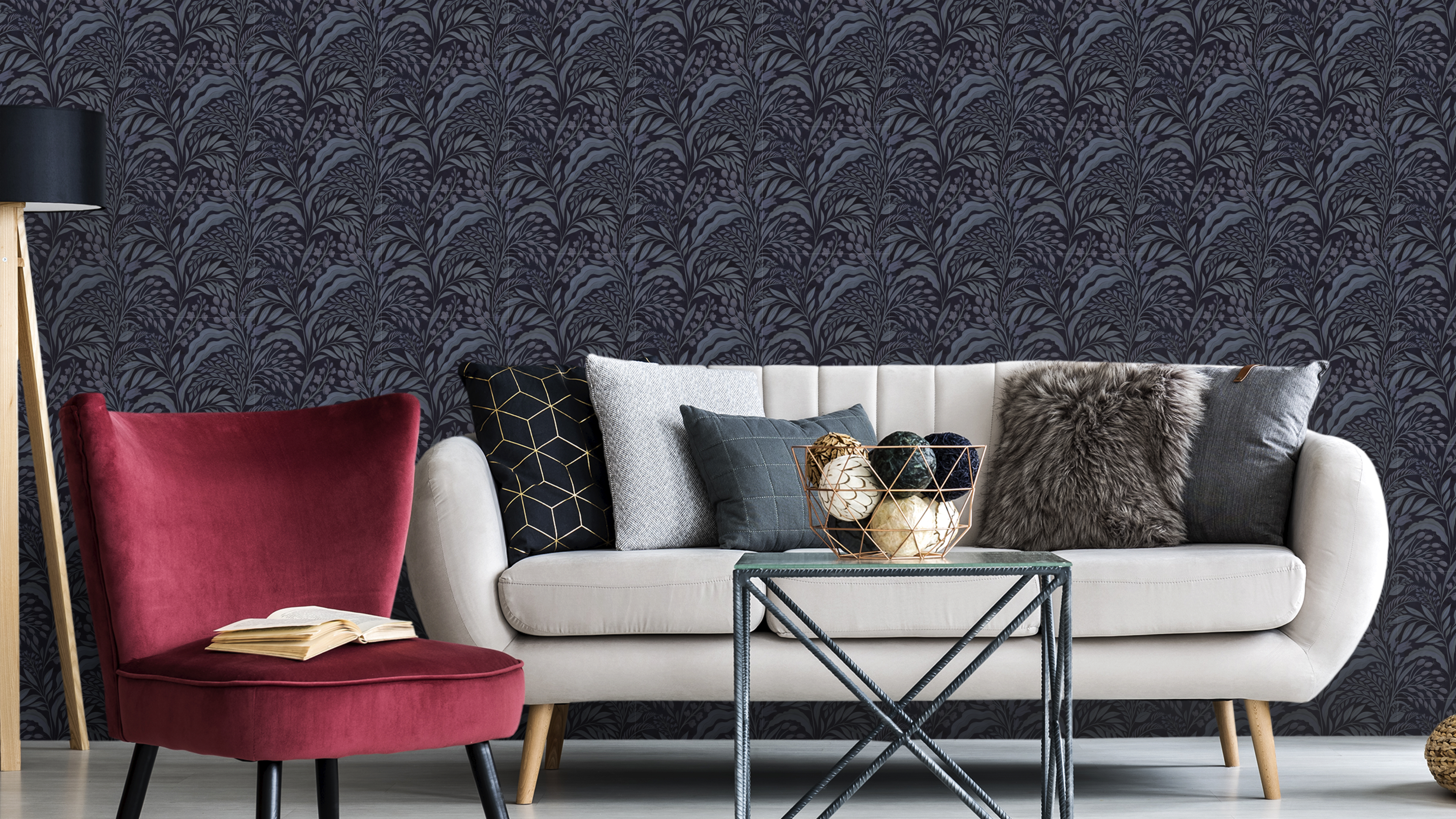 Growing Garden - Blue dusk - Handmålad tapet med naturmotiv