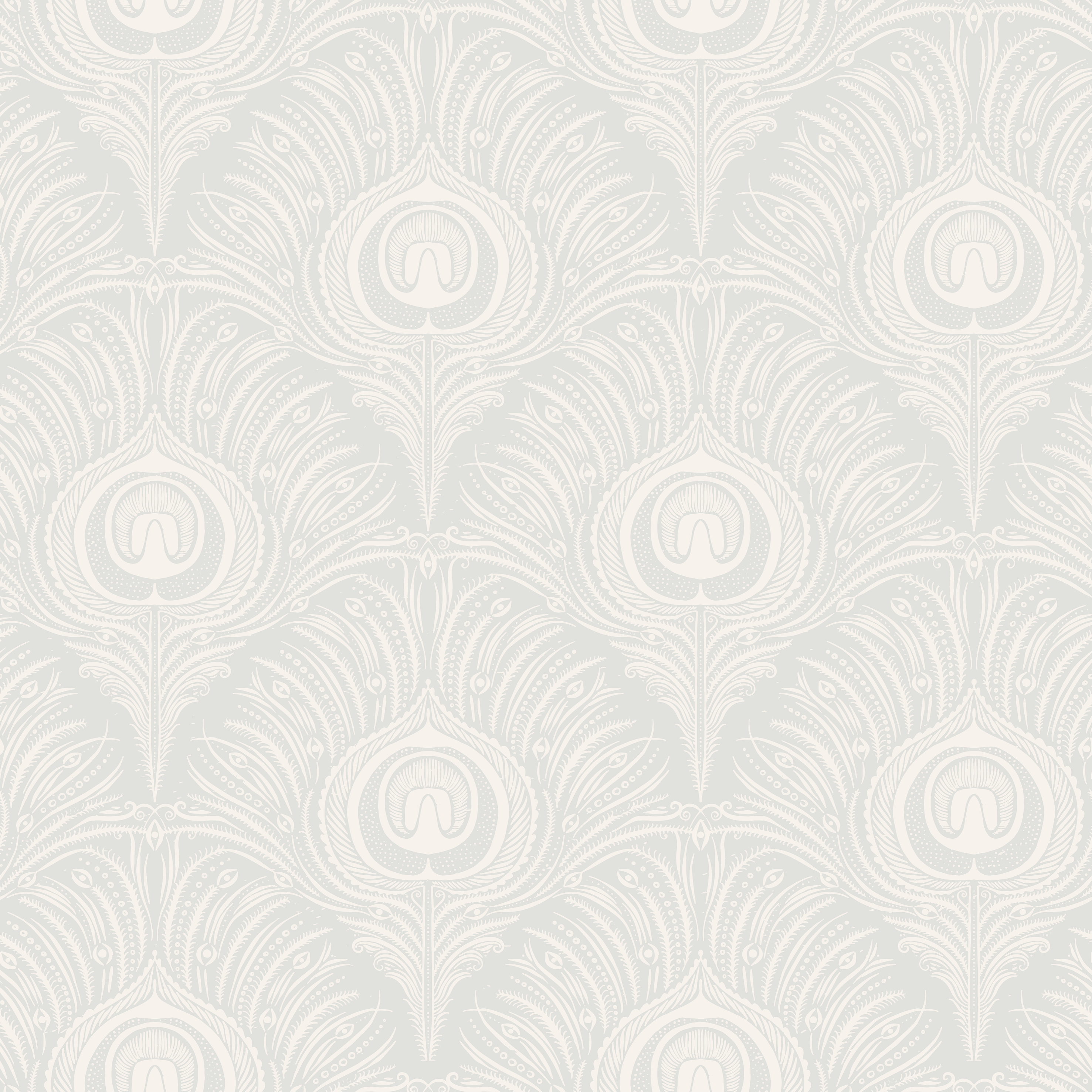 Peacock Plume Damask - Pearl Gray - Elegant grå tapet med påfågelsfjädermönster