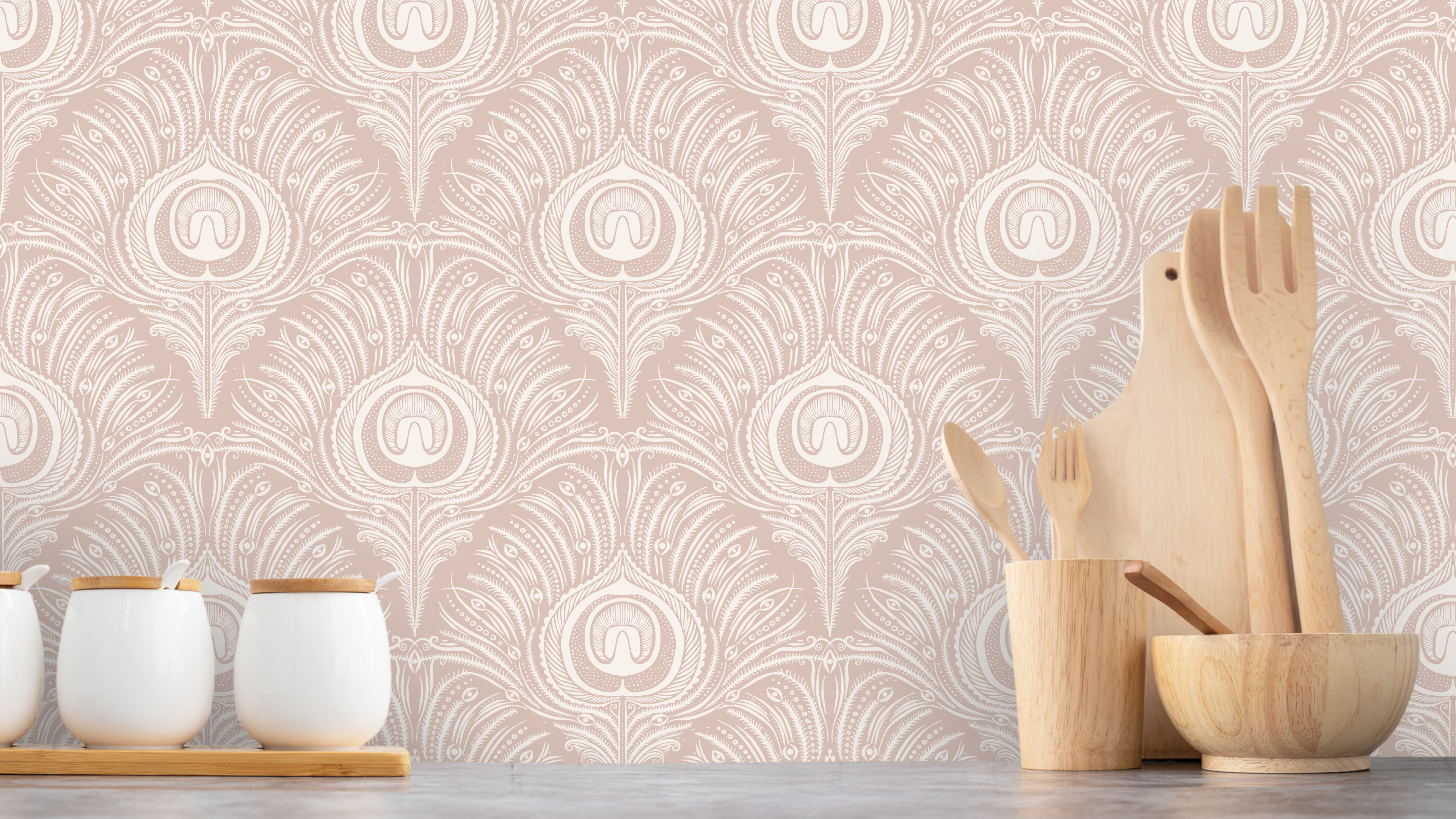 Peacock Plume Damask - Boudoir Rose - Elegant damastmönster i rosa toner