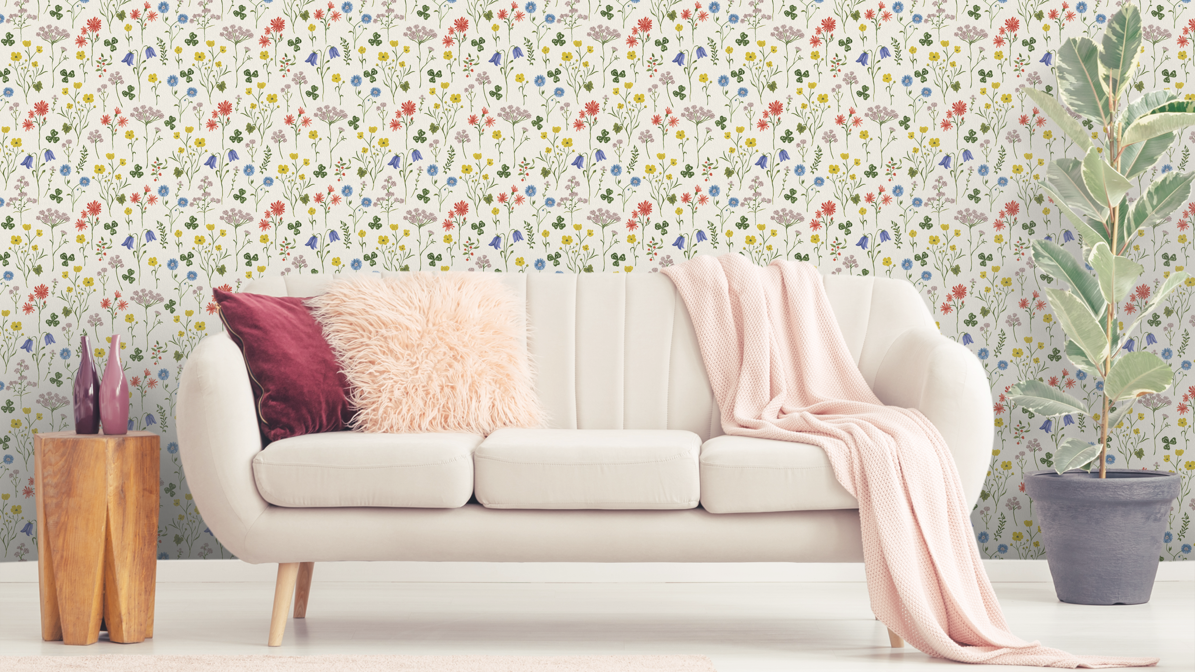 Sommaräng Sommar - Ljus tapet med vilda blommor i minimalistisk design