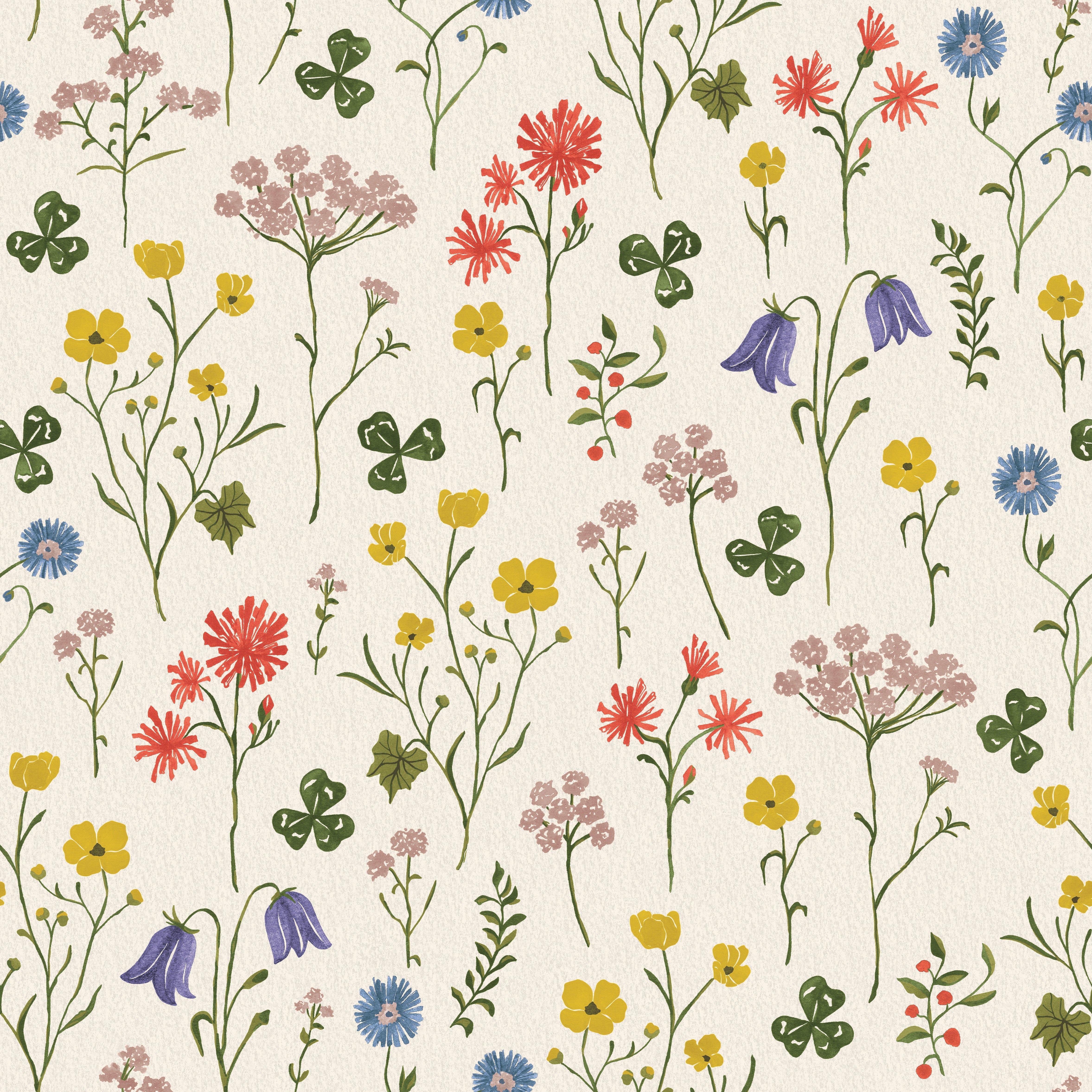 Sommaräng Sommar - Ljus tapet med vilda blommor i minimalistisk design