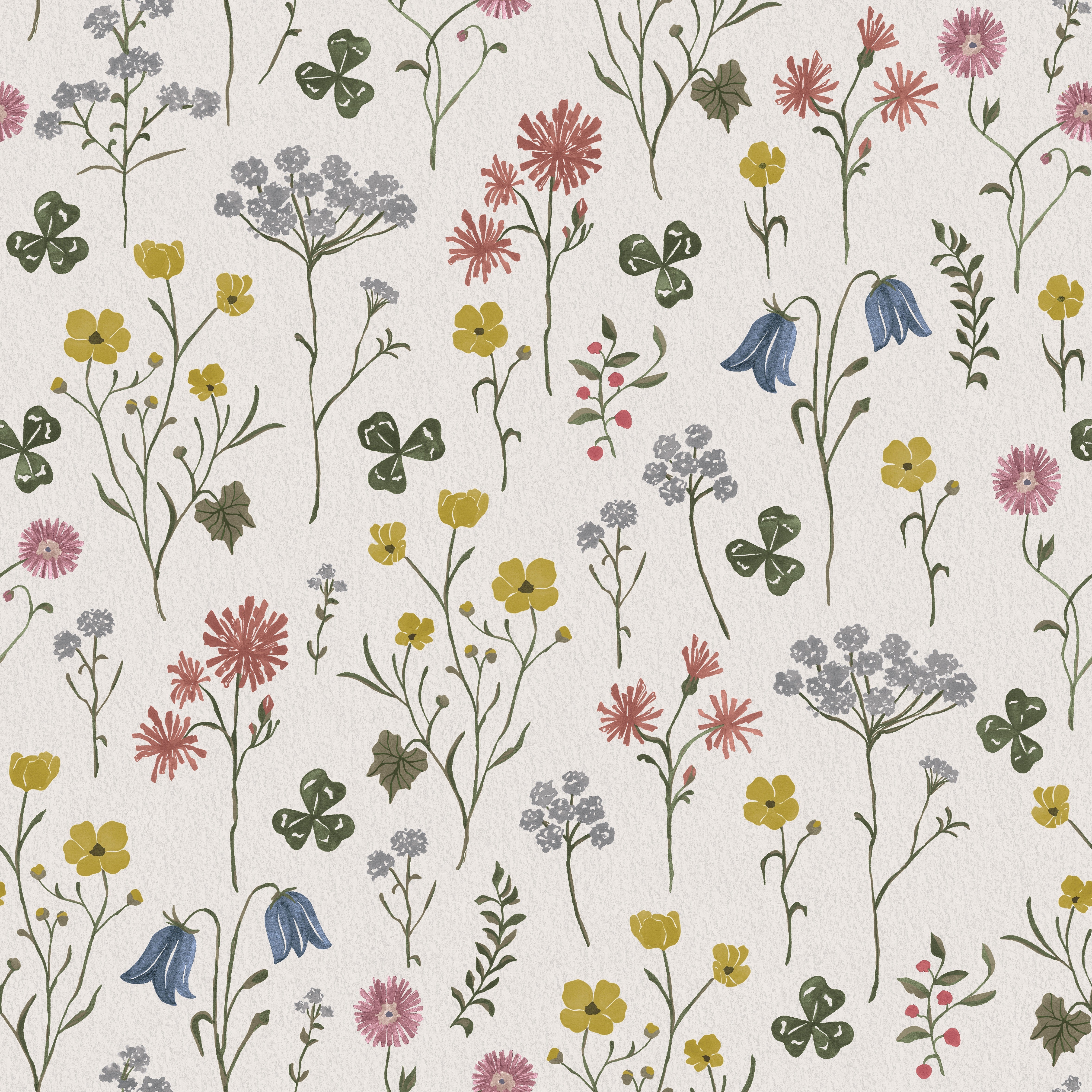 Sommaräng - Gryning – Naturlig tapet med vilda blommor och växter i färgstark design