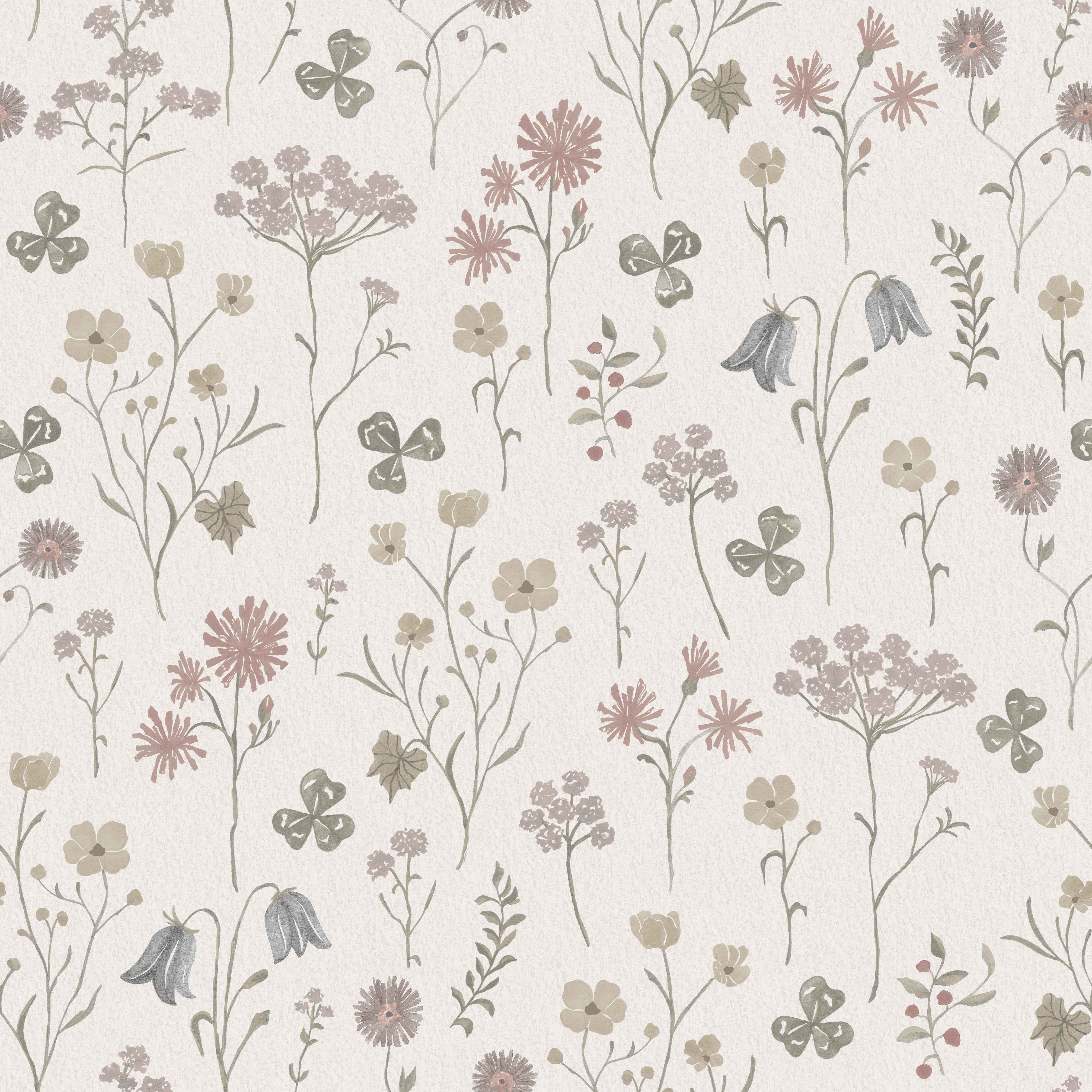 Sommaräng - Morgondimma – Elegant tapet med vilda blommor i grå toner