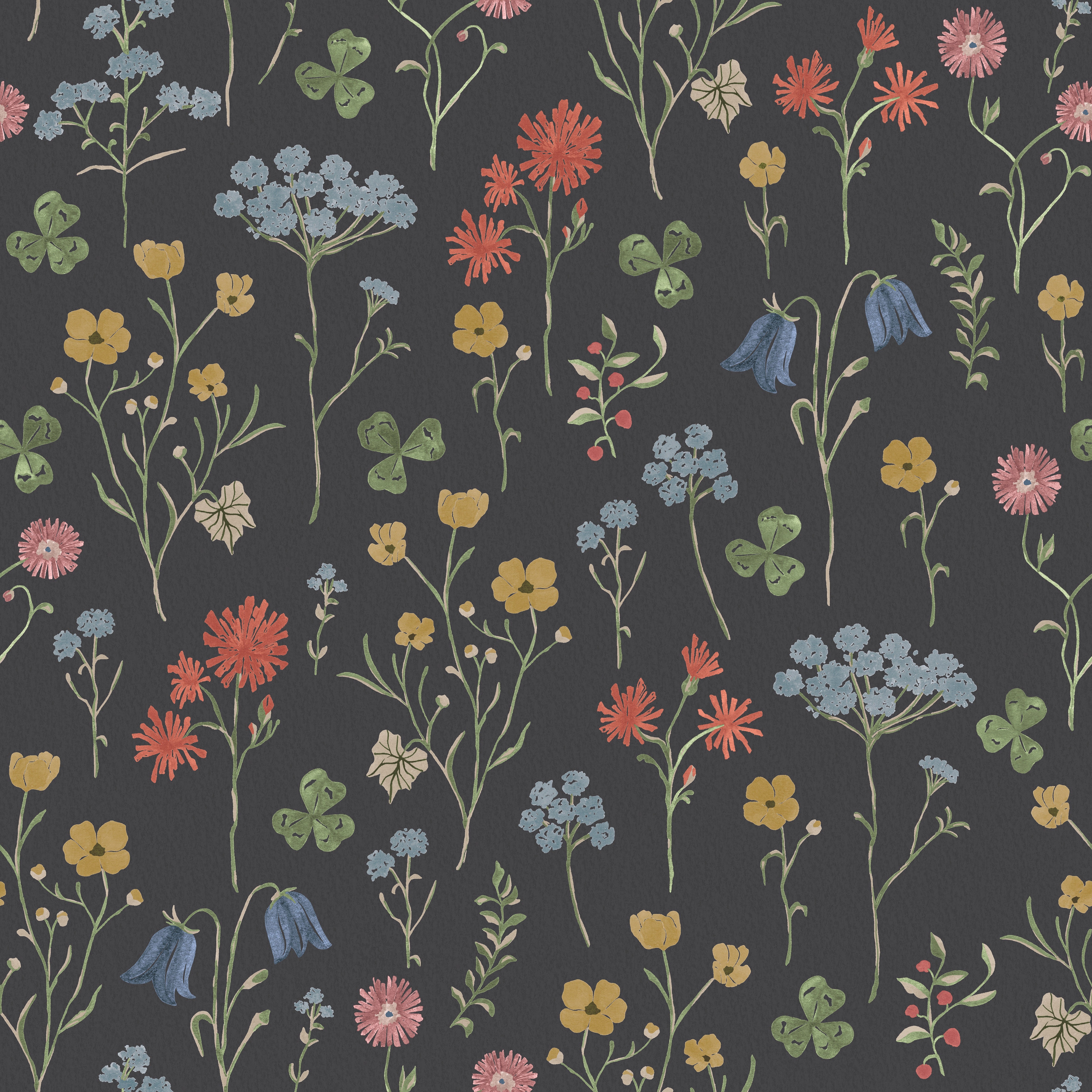 Sommaräng - Midnattsblå – Elegant tapet med vilda blommor i djupa blå toner