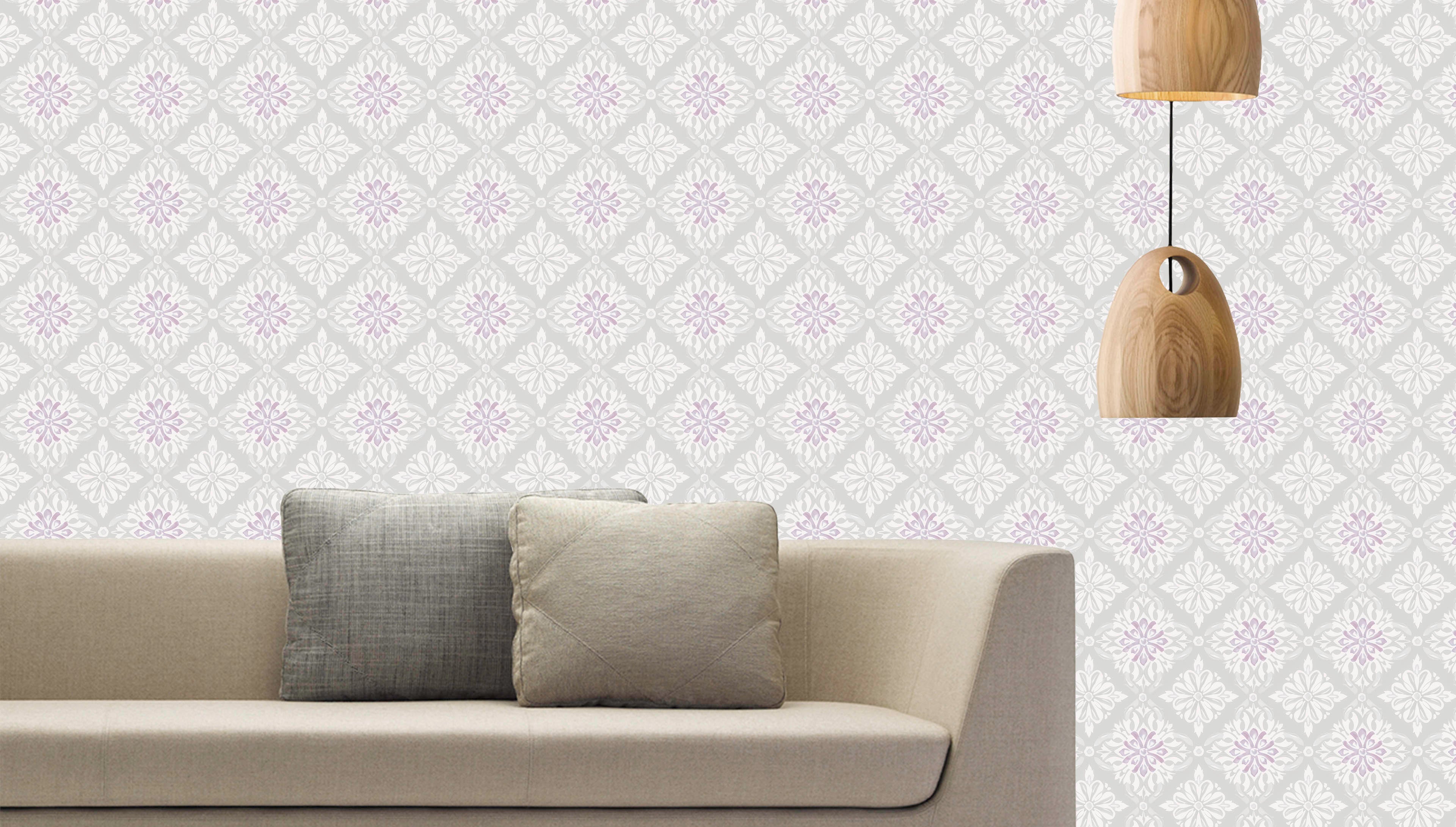 Marielund - Grön-lila - Klassisk medaljongmönstrad tapet med tidlös elegans