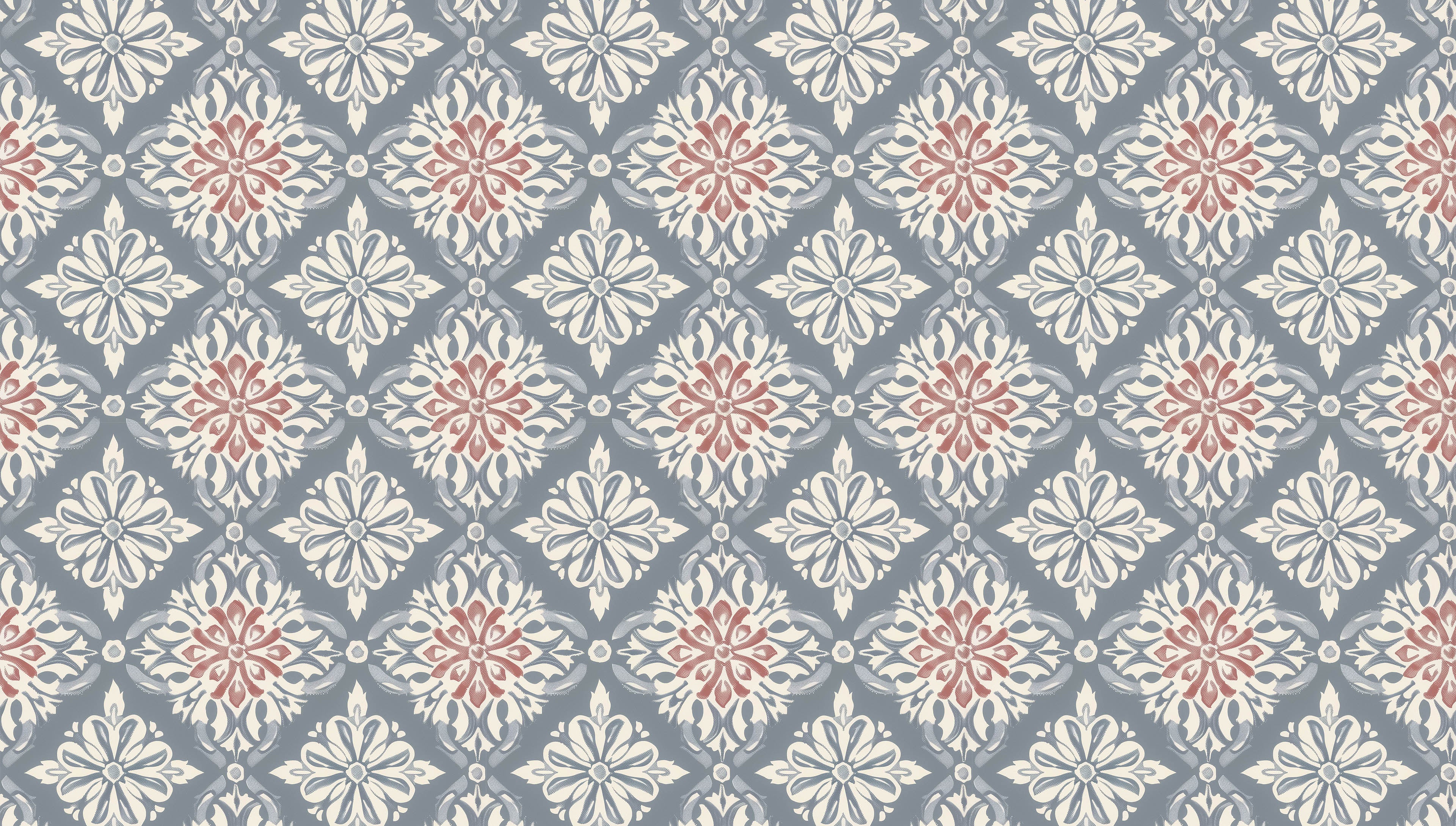 Marielund - Blå-rosa - Klassisk medaljongmönstrad tapet med tidlös elegans