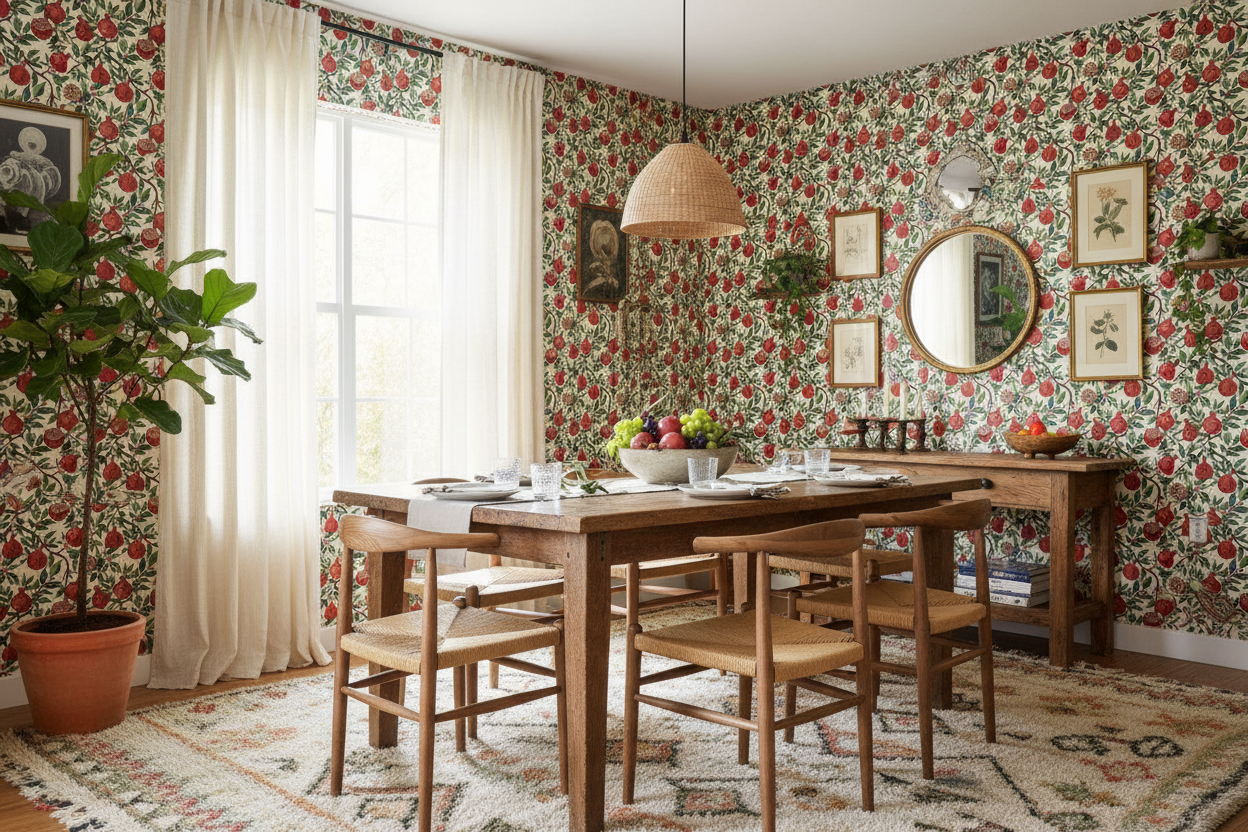 Reval Wallpaper Pomegranate Delight - Röd - Tapet med granatäpplen i rött – högkvalitativ tapet för en personlig och harmo...