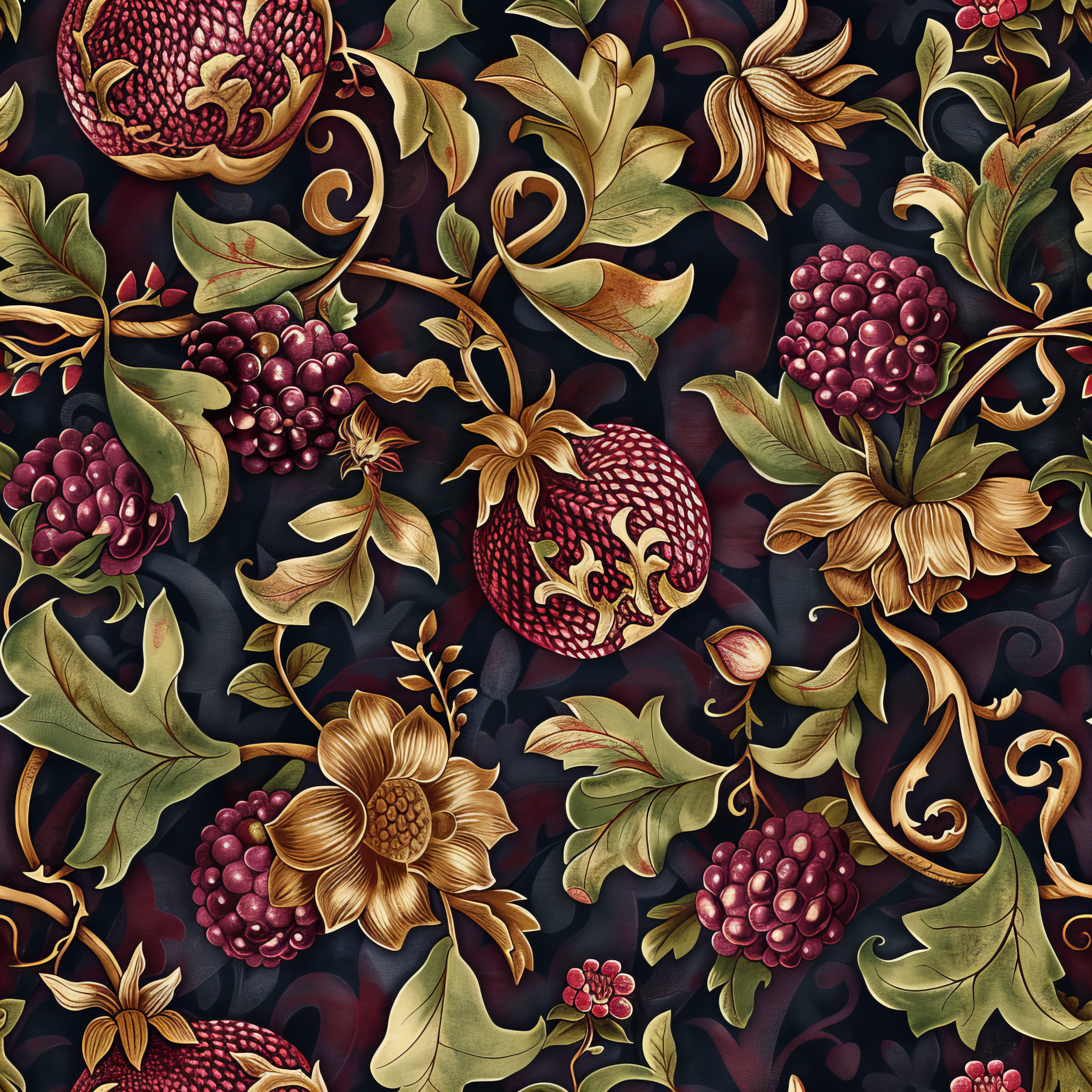 Castle Fruits - Lila - Elegant tapet med lila frukter mot mörk bakgrund