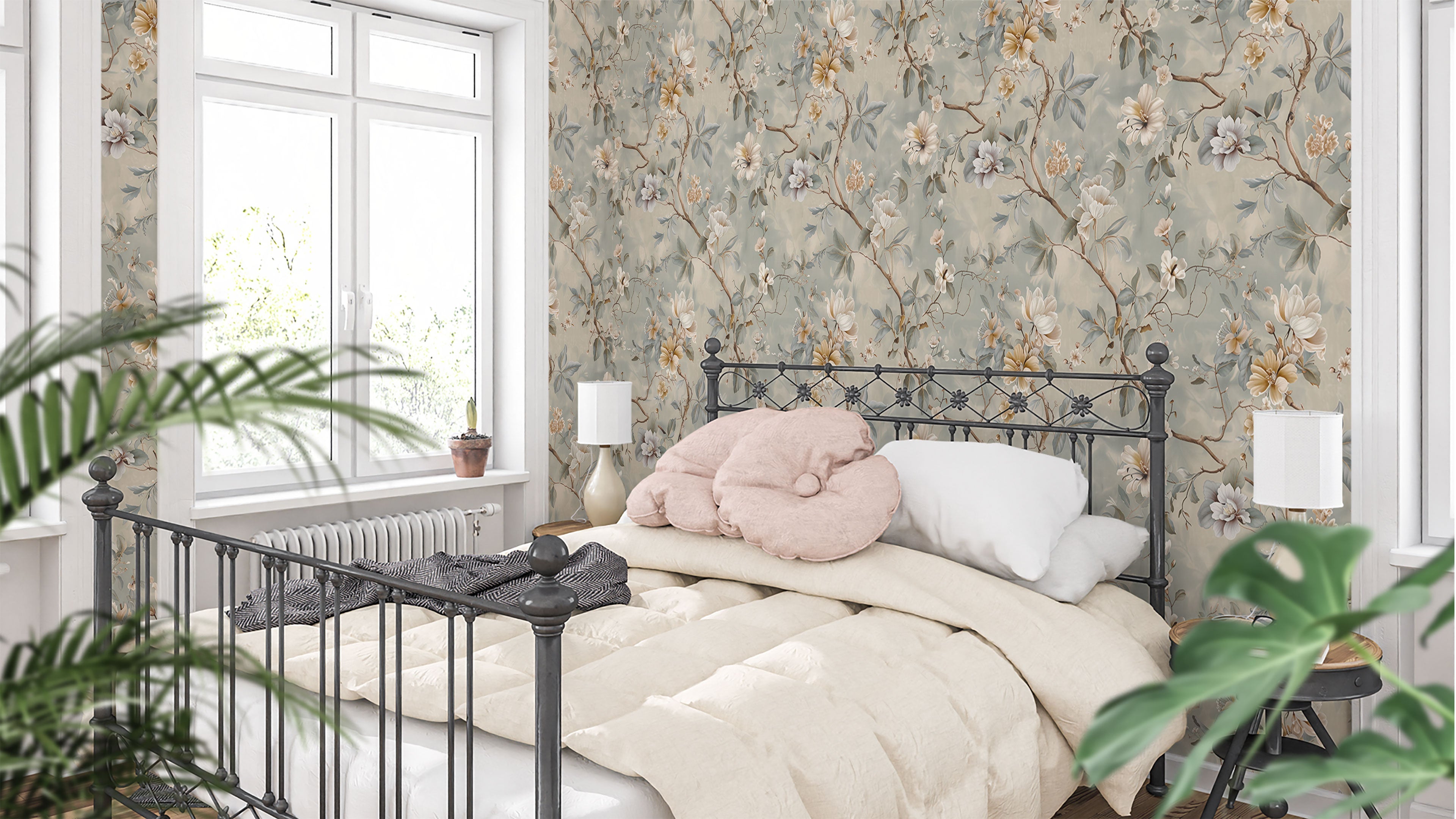 Asian Spring Hanami - Elegant tapet med körsbärsblommor i mjuka blå toner