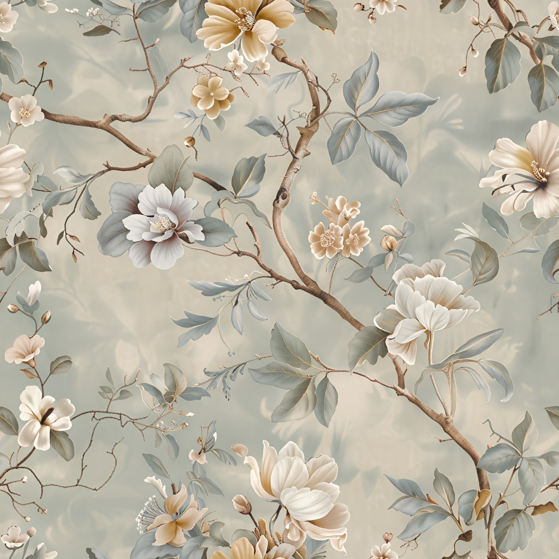 Asian Spring Hanami - Elegant tapet med körsbärsblommor i mjuka blå toner