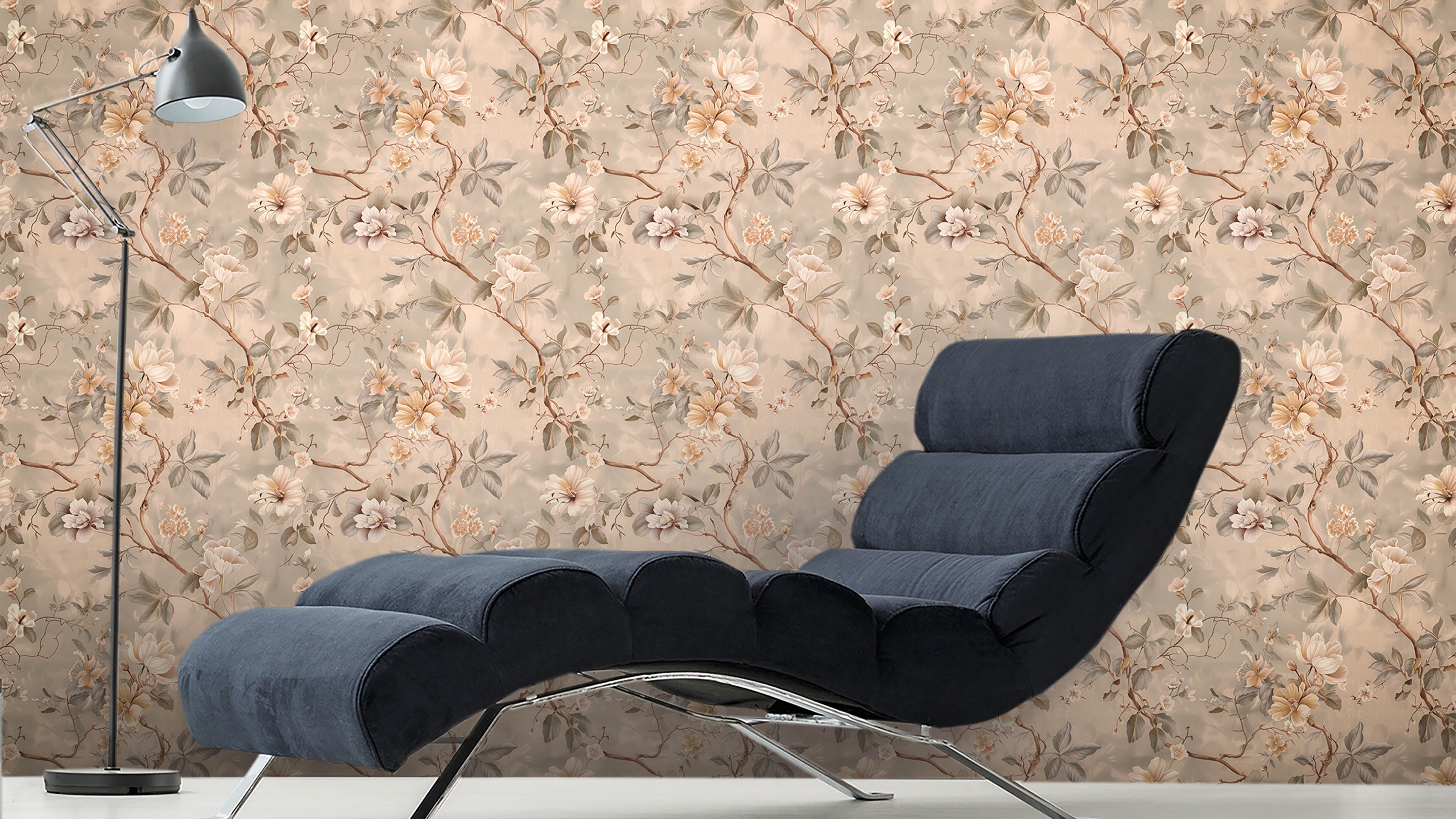 Asian Spring Mankai - Elegant tapet med graciösa blommor i beige-bruna toner