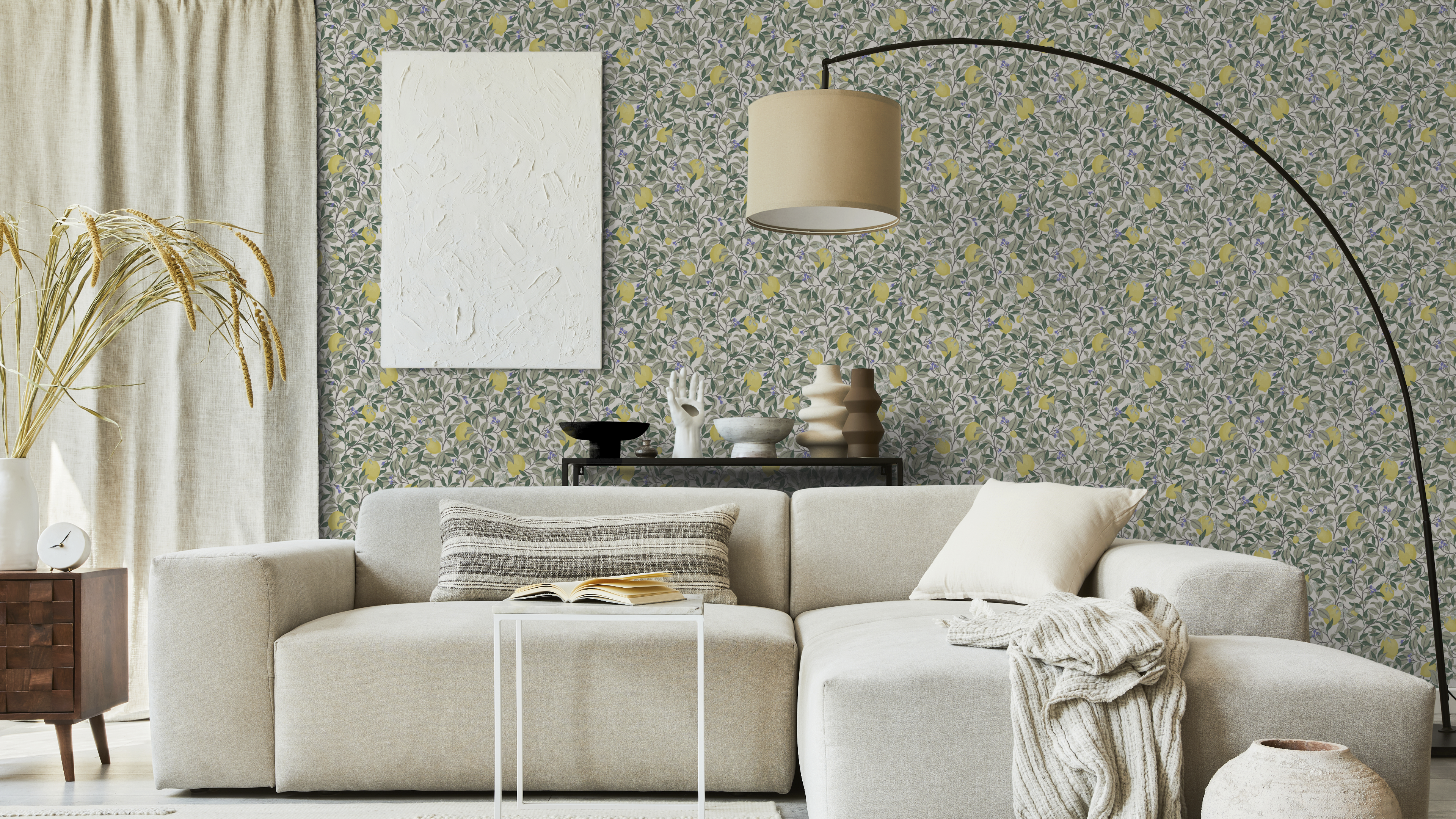 Lemongarden - Vit - Citronmönstrad tapet för medelhavskänsla