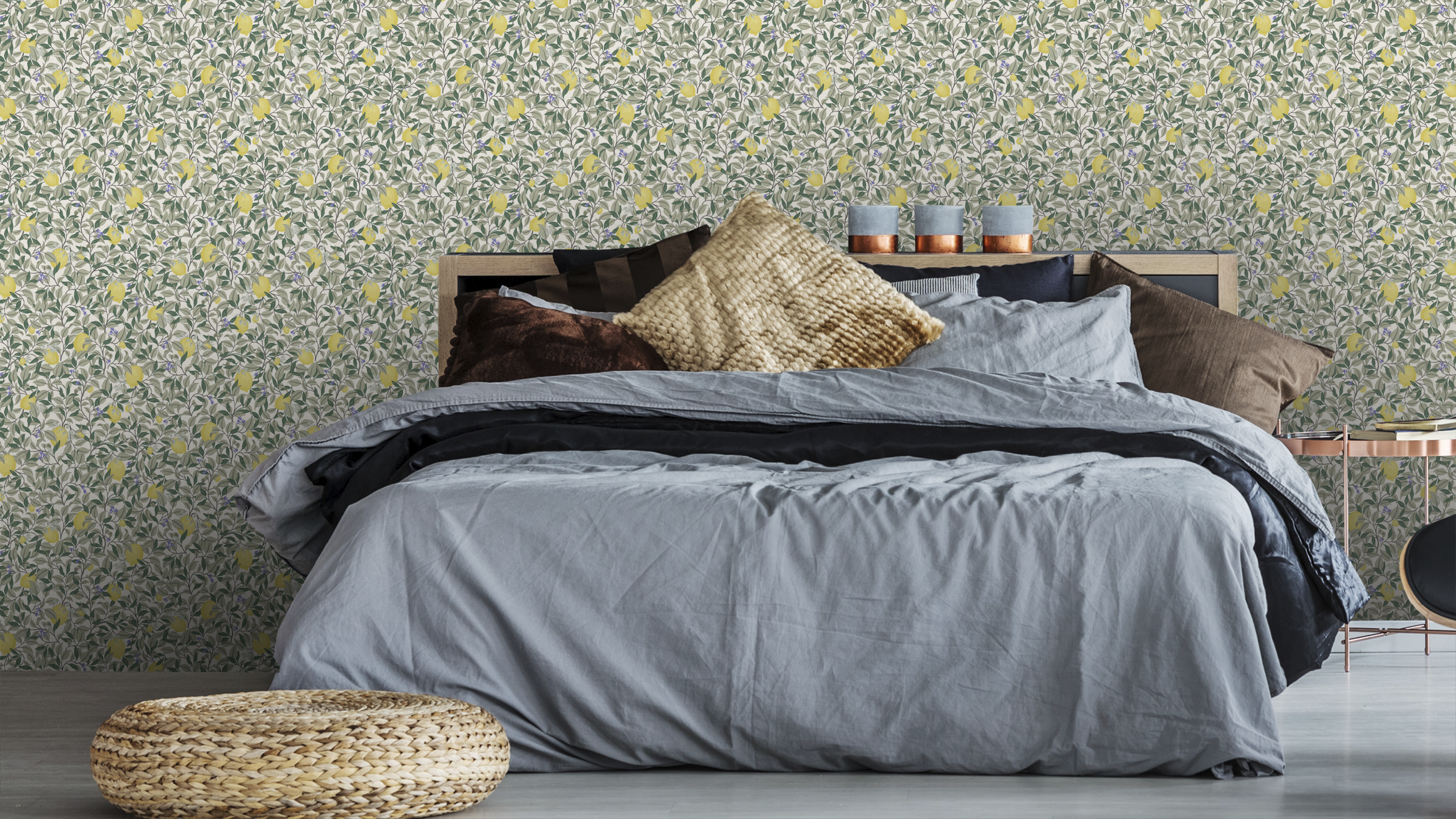 Lemongarden - Vit - Citronmönstrad tapet för medelhavskänsla