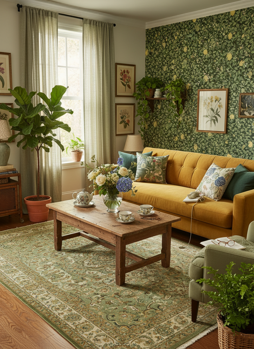 Lemongarden - Grön - Citronmönstrad tapet i gröna toner