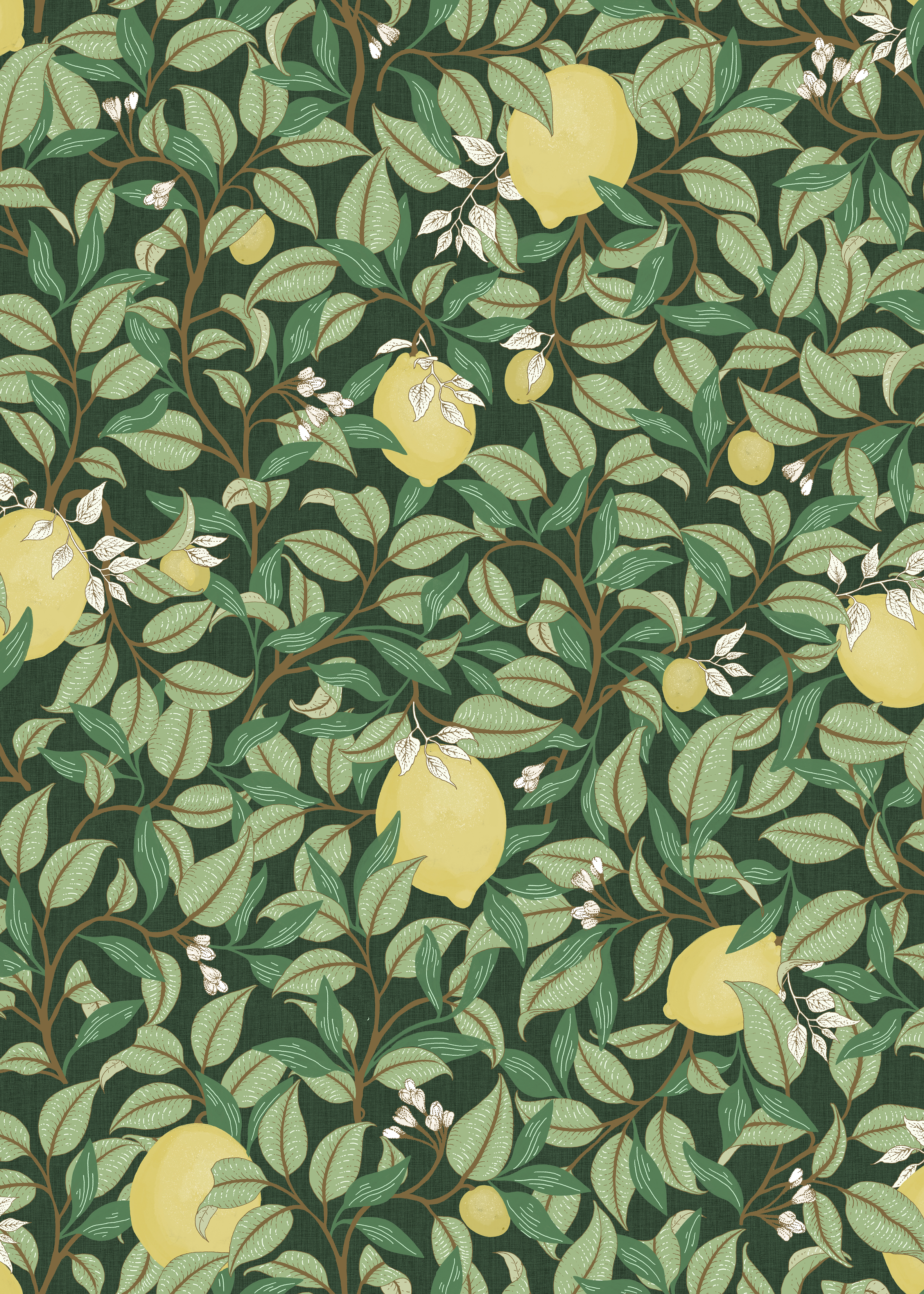 Lemongarden - Grön - Citronmönstrad tapet i gröna toner