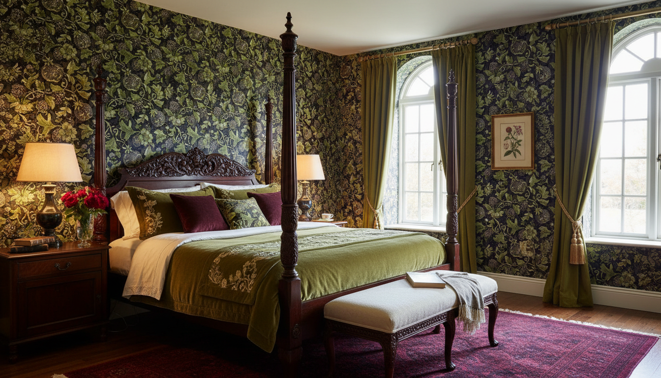 Castle Fruits - Blå - Elegant tapet med djupblå frukter mot mörk bakgrund