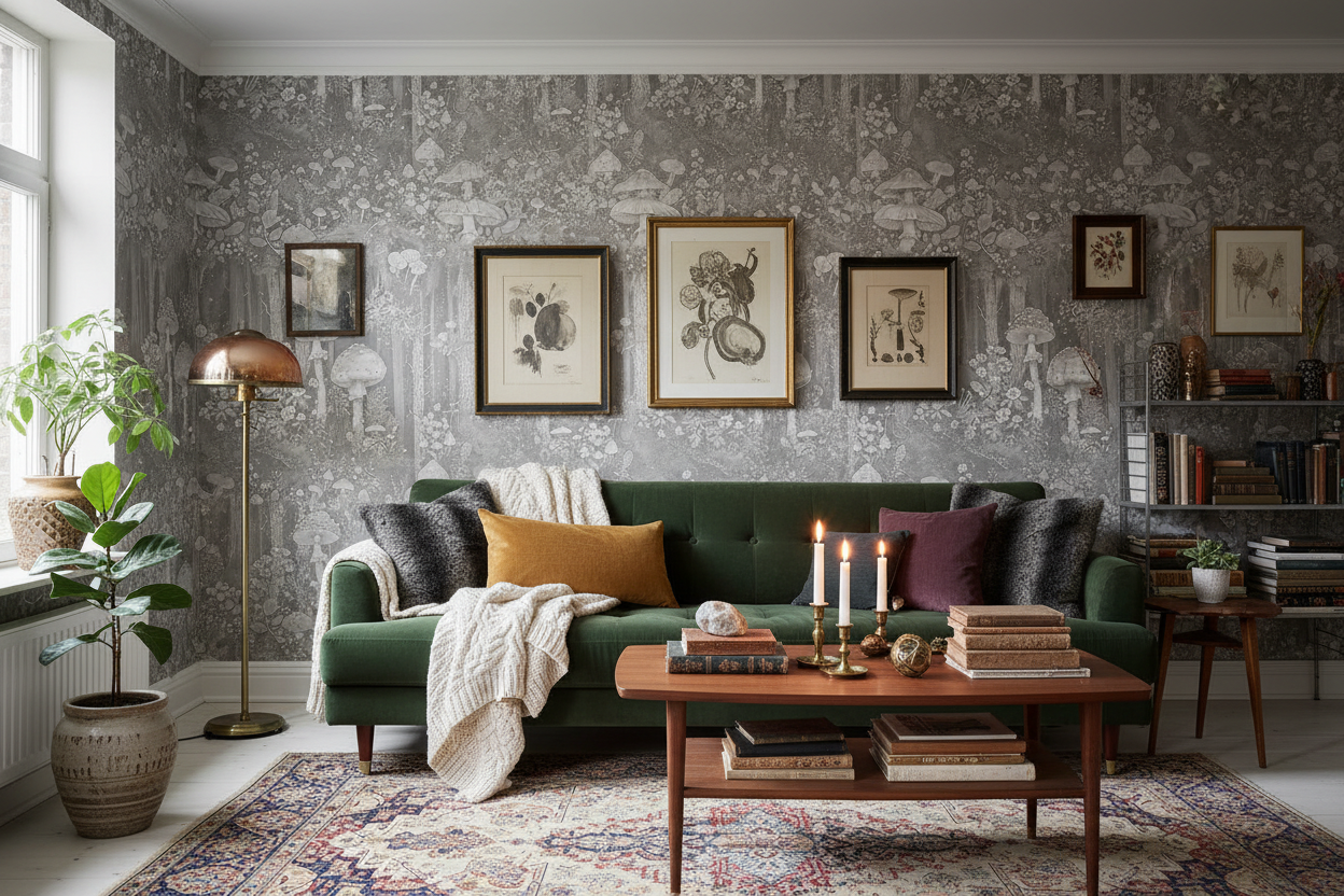 Svampskog - Horisontell - Grå - Magisk skogsvägg inspirerad av John Bauer