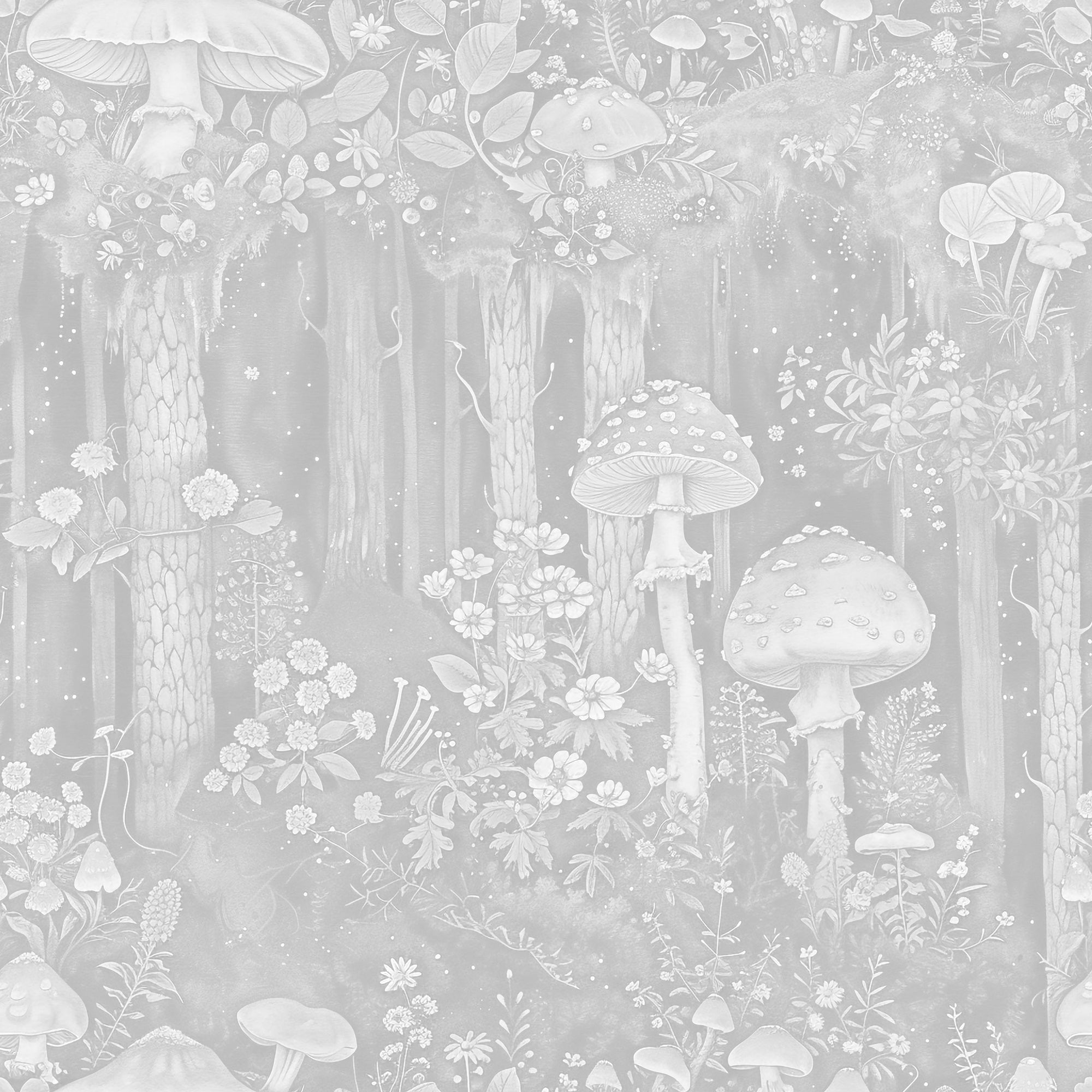 Svampskog - Horisontell - Grå - Magisk skogsvägg inspirerad av John Bauer