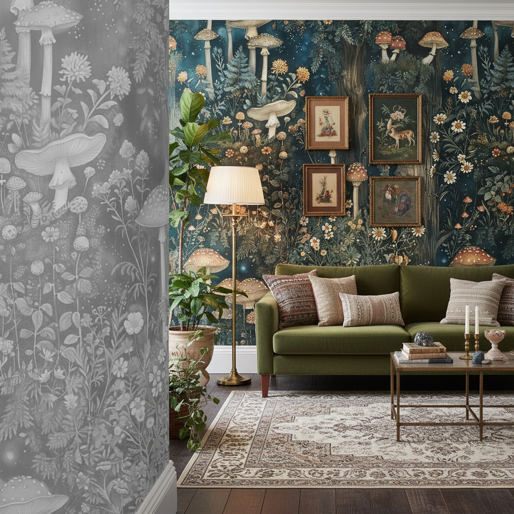 Svampskog - Vertikal - Magisk skogsvägg inspirerad av John Bauer