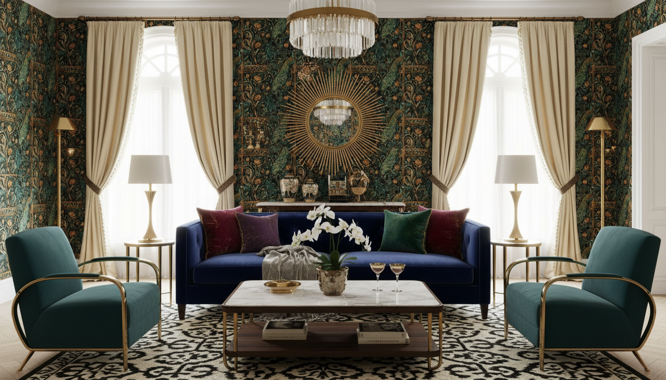 Peacock Serenity - Emerald Noir Gold - Lyxig tapet med påfågelsmotiv